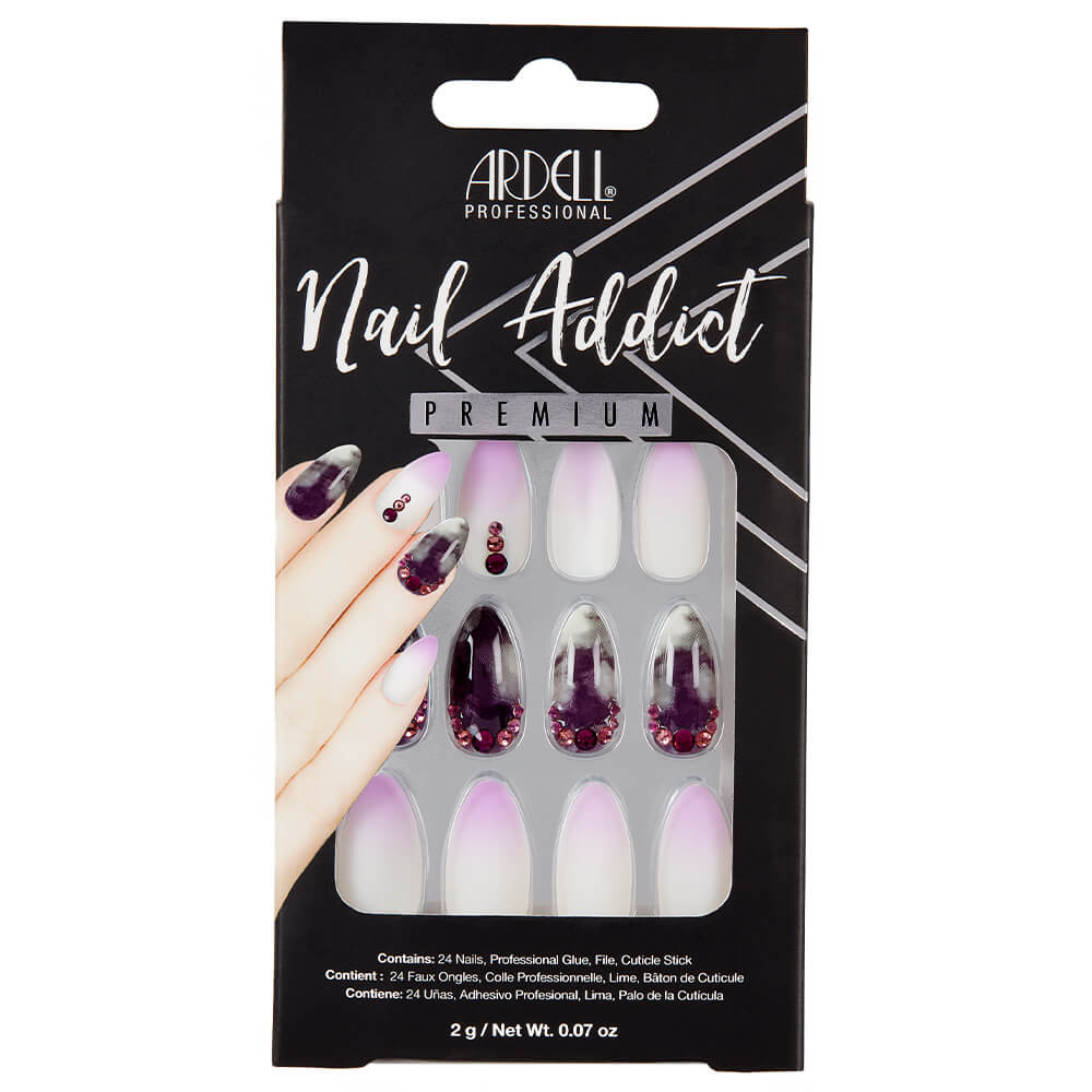 Ardell Nail Addict Marble Purple Ombre Faux-ongles prêt à poser Ardell avec accessoires