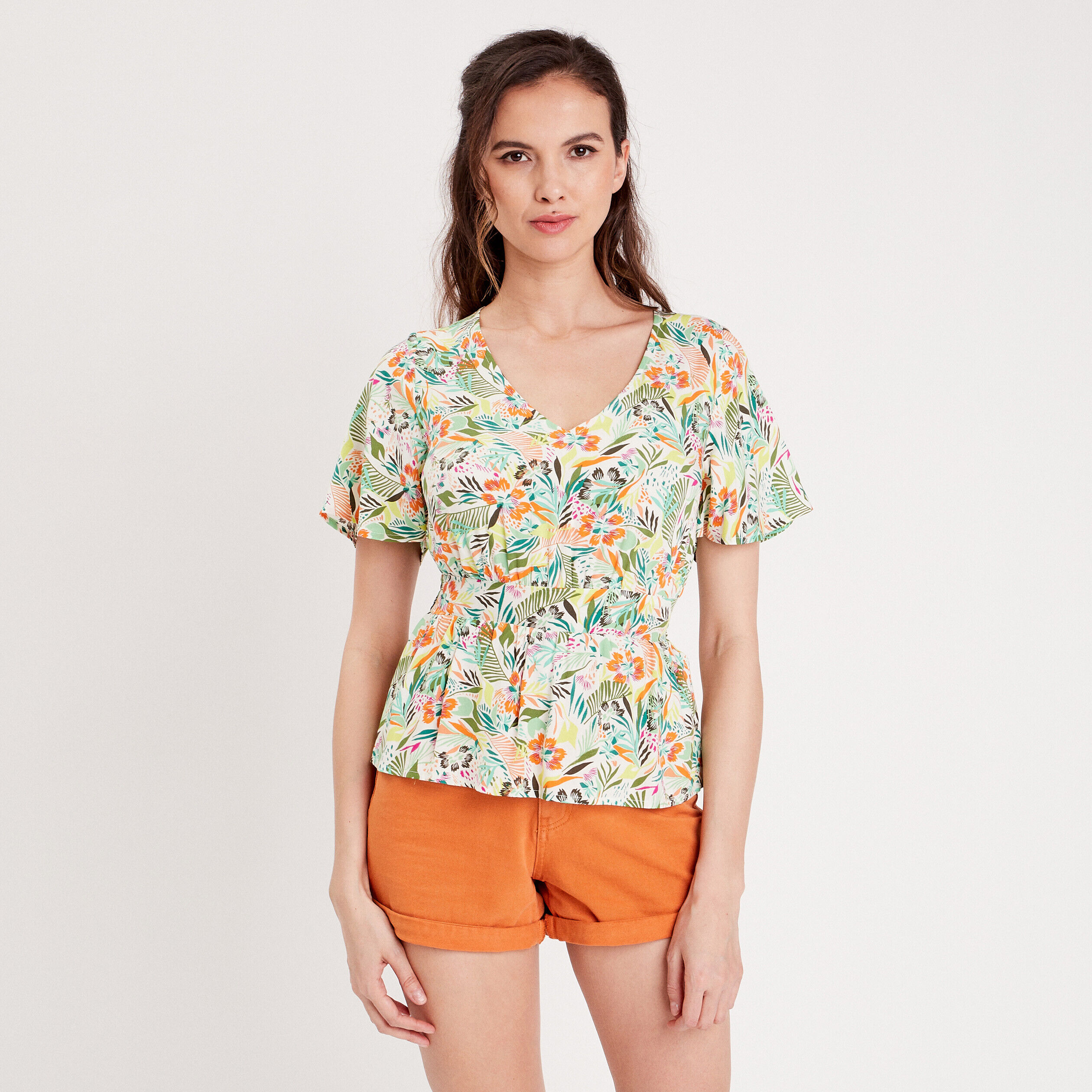 Blouse avec manches courtes blanc femme | Cache Cache