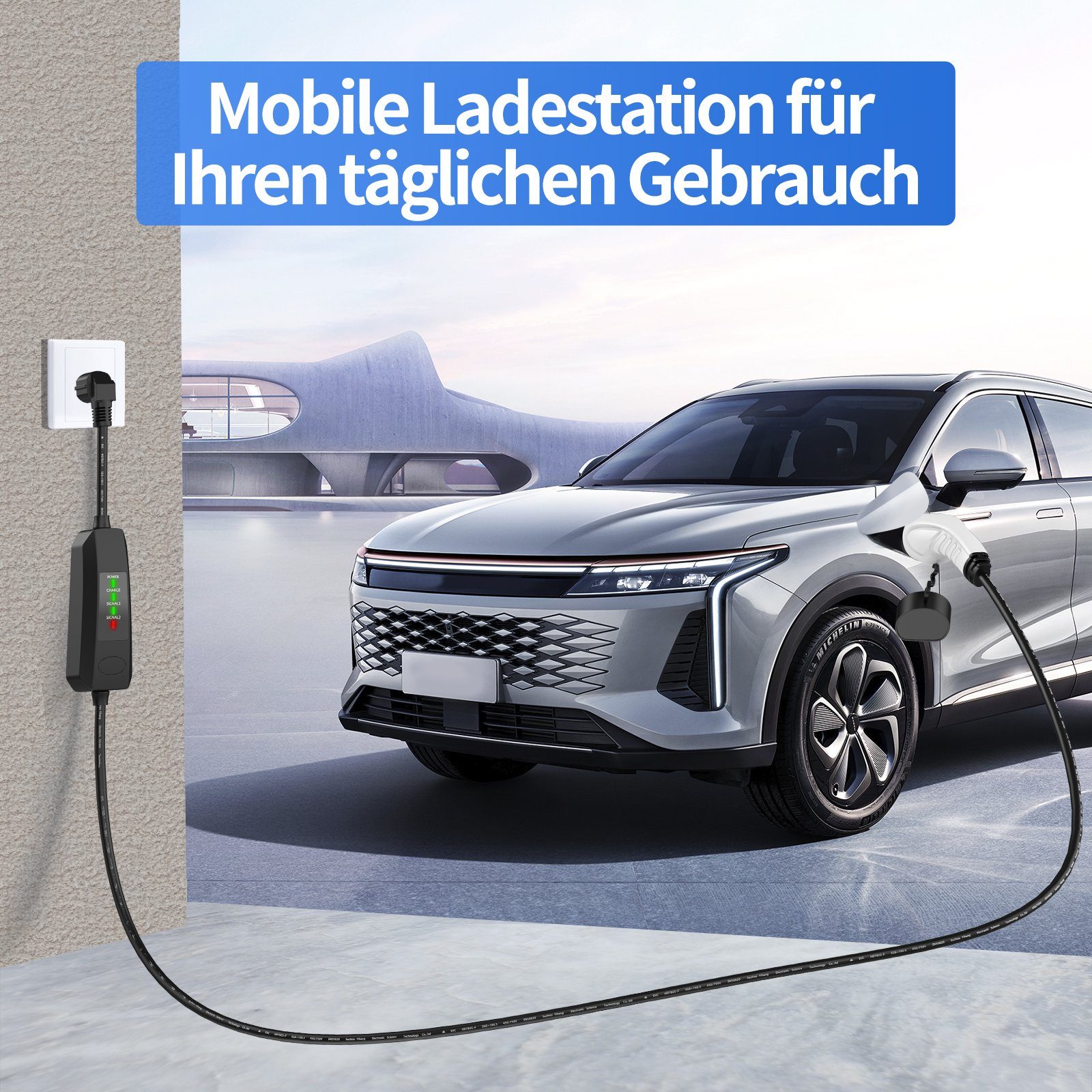 Joycharge Tragbares EV Ladegerät Elektroauto-Ladestation Type 2, 3,70kW / 16A, 1-phasig Schuko