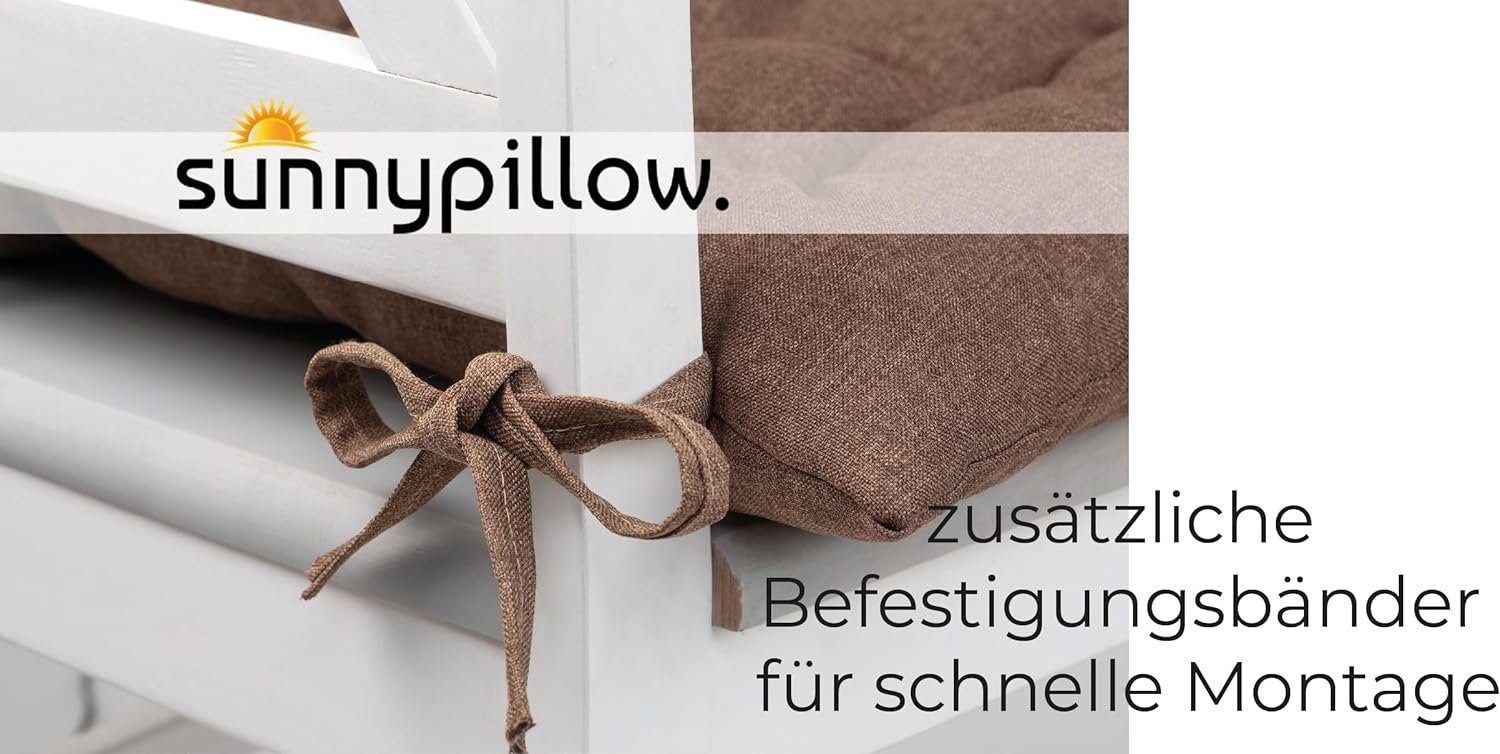 sunnypillow Stuhlkissen 4er Set Stuhlkissen mit Bändern Ontario, Braun