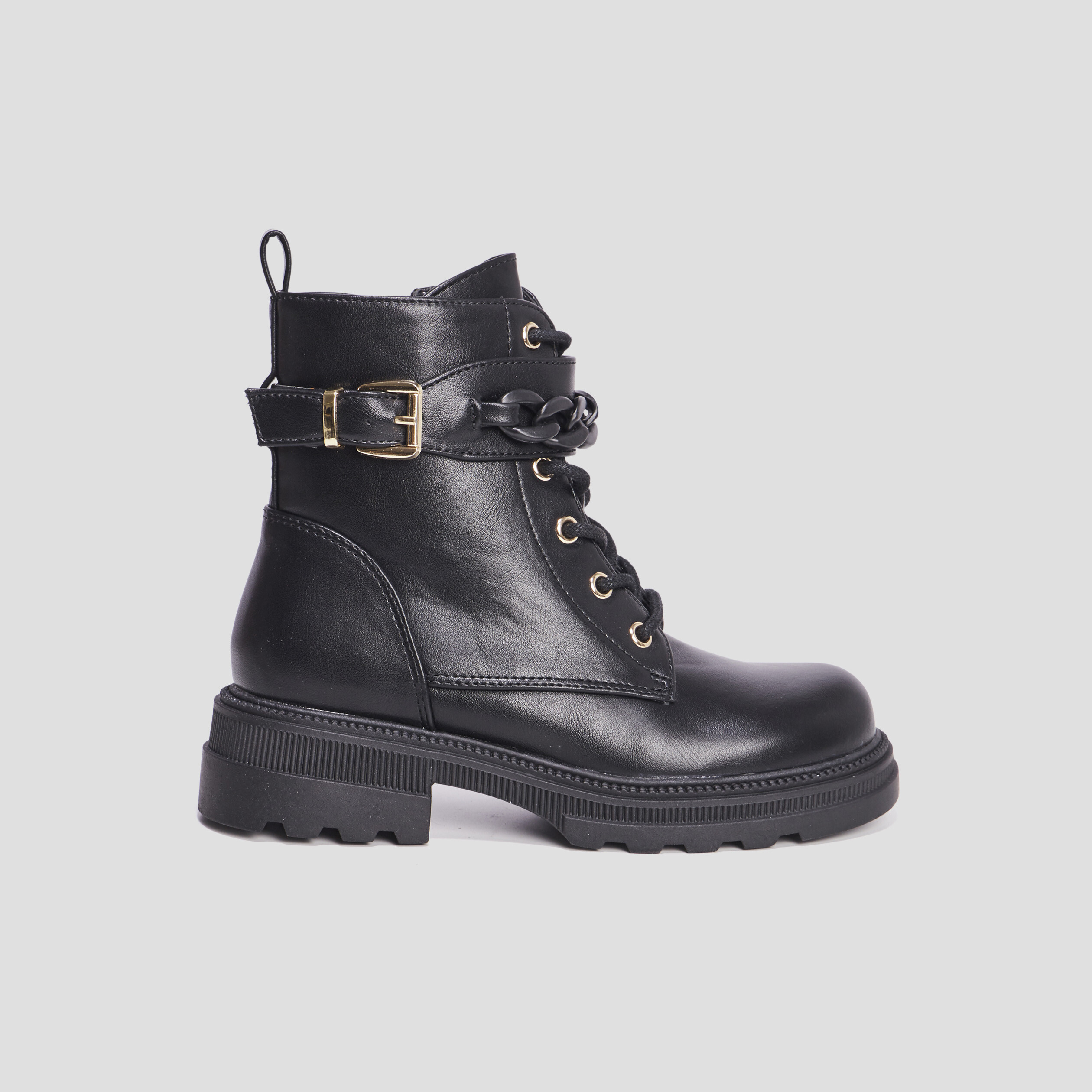 Bottines ranger avec chaînes et boucles noir fille | La Halle