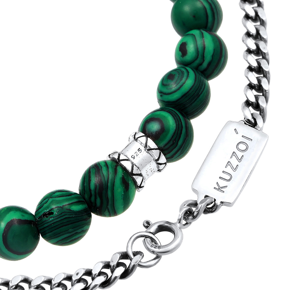 KUZZOI KUZZOI Bracelet Malachite Vert Trend Robuste Ensemble Bracelet Homme - (925/1000) Bracelet