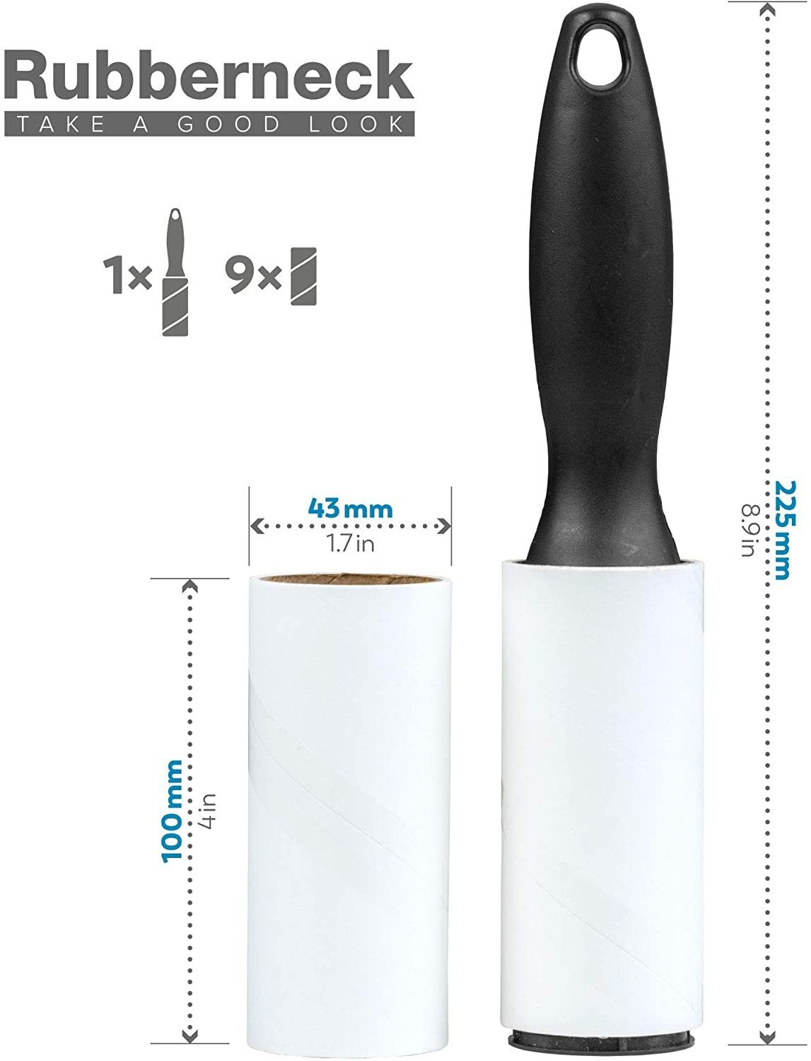 RUBBERNECK Fusselroller 360 Blatt, ideal zur Entfernung von Tierhaaren, Staub, Fusseln