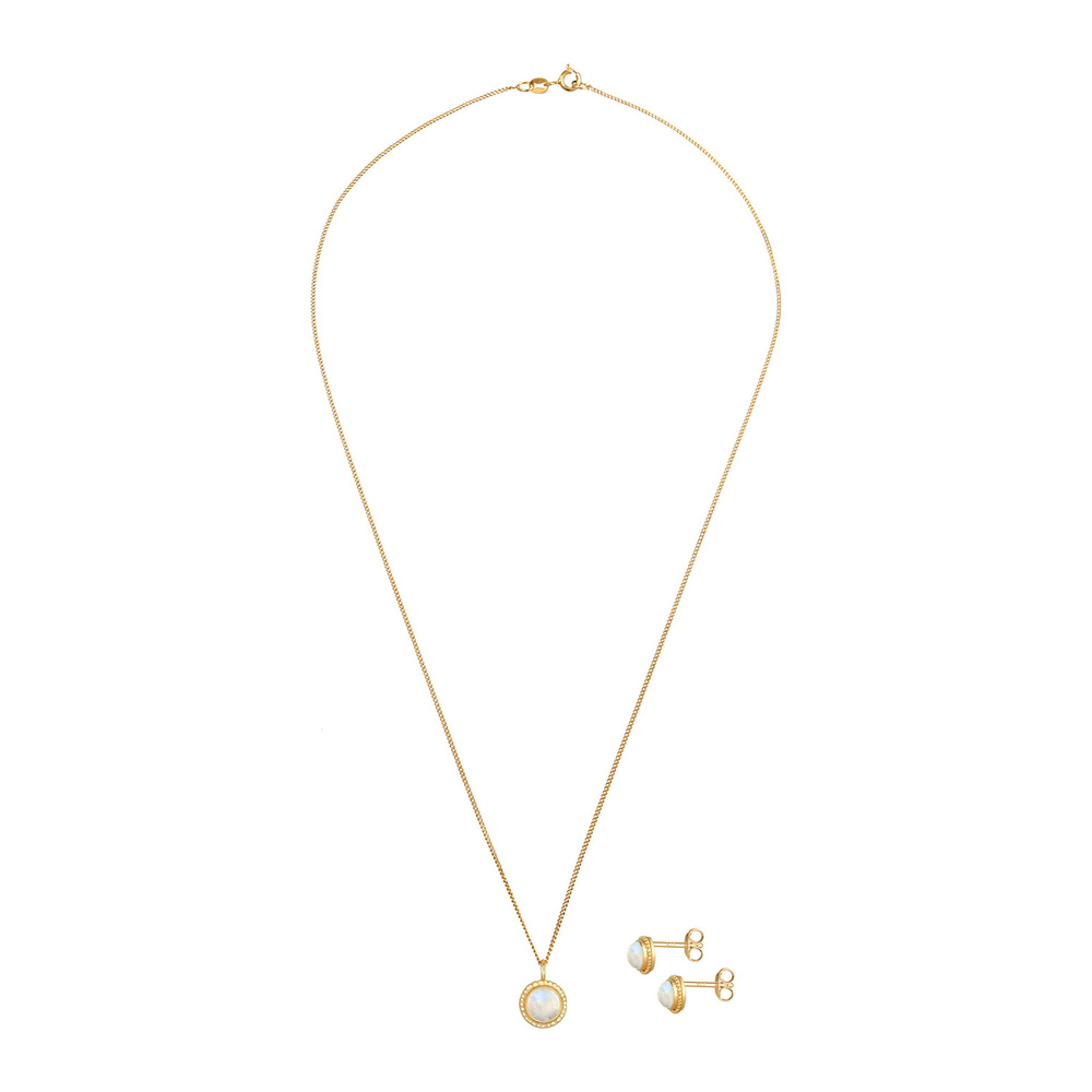 Elli PREMIUM Elli PREMIUM Ensemble de Bijoux Pendentif Femme Fleur Ronde avec Pierre de Lune e Bijoux