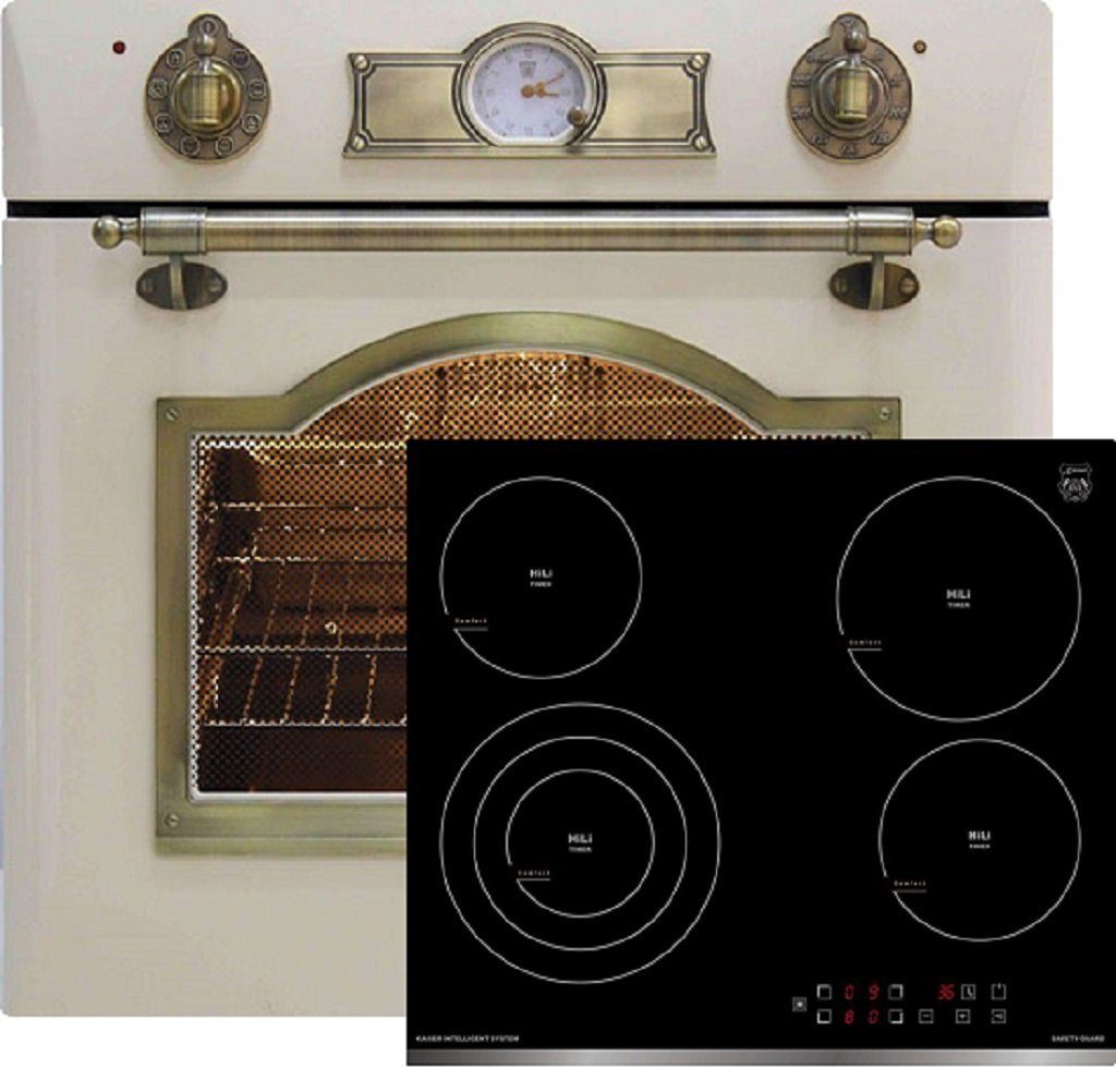 Kaiser Küchengeräte Backofen-Set EH 6355 ElfEm + KCT 6703, Elektro,Retro, Autark, 60cm+Glaskeramik-Kochfeld 60 cm