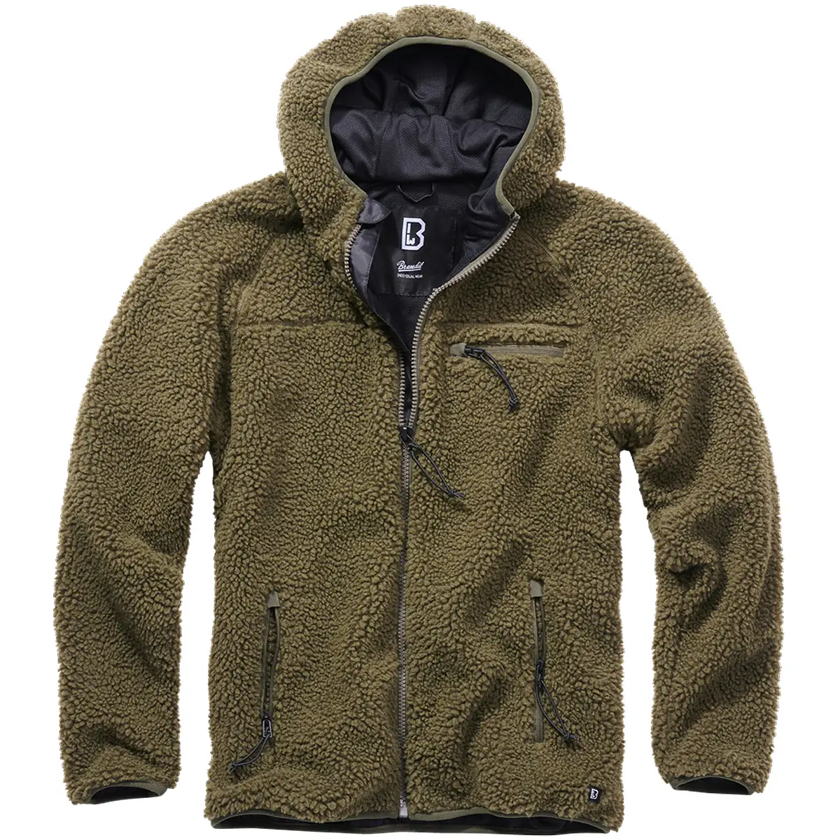 Teddyfleece Worker Jacke mit Kapuze oliv