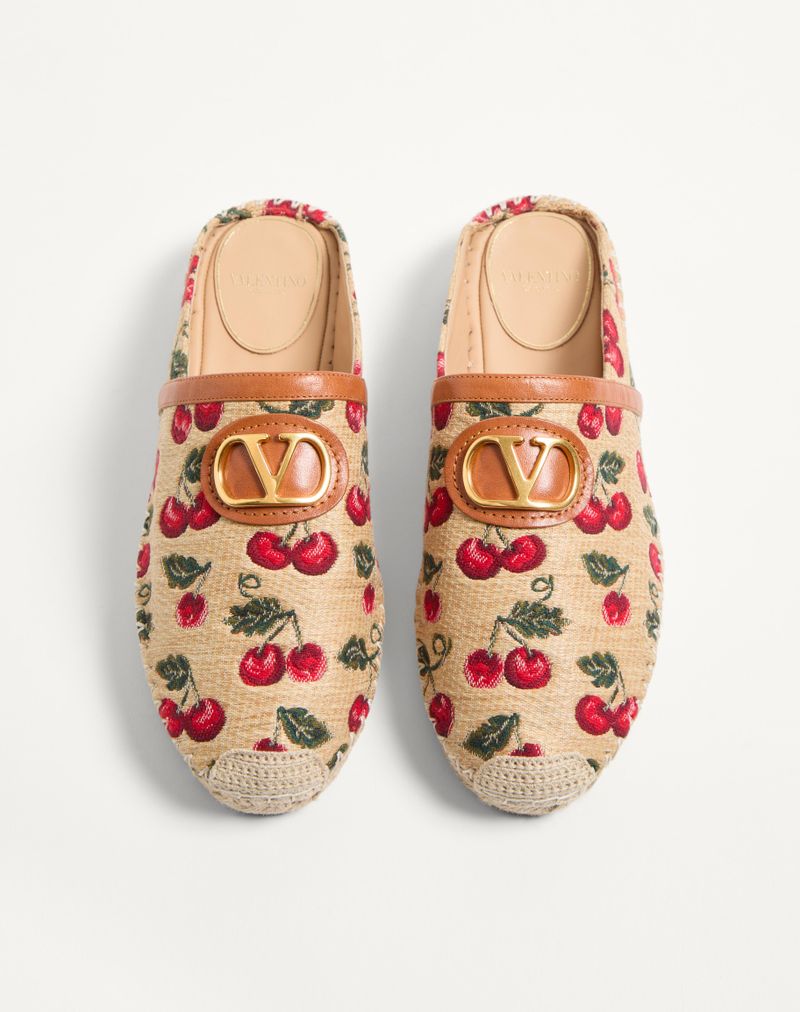 VLogo Signature Mule i Raffia Jacquard med Kirsebærmotiv 25 mm