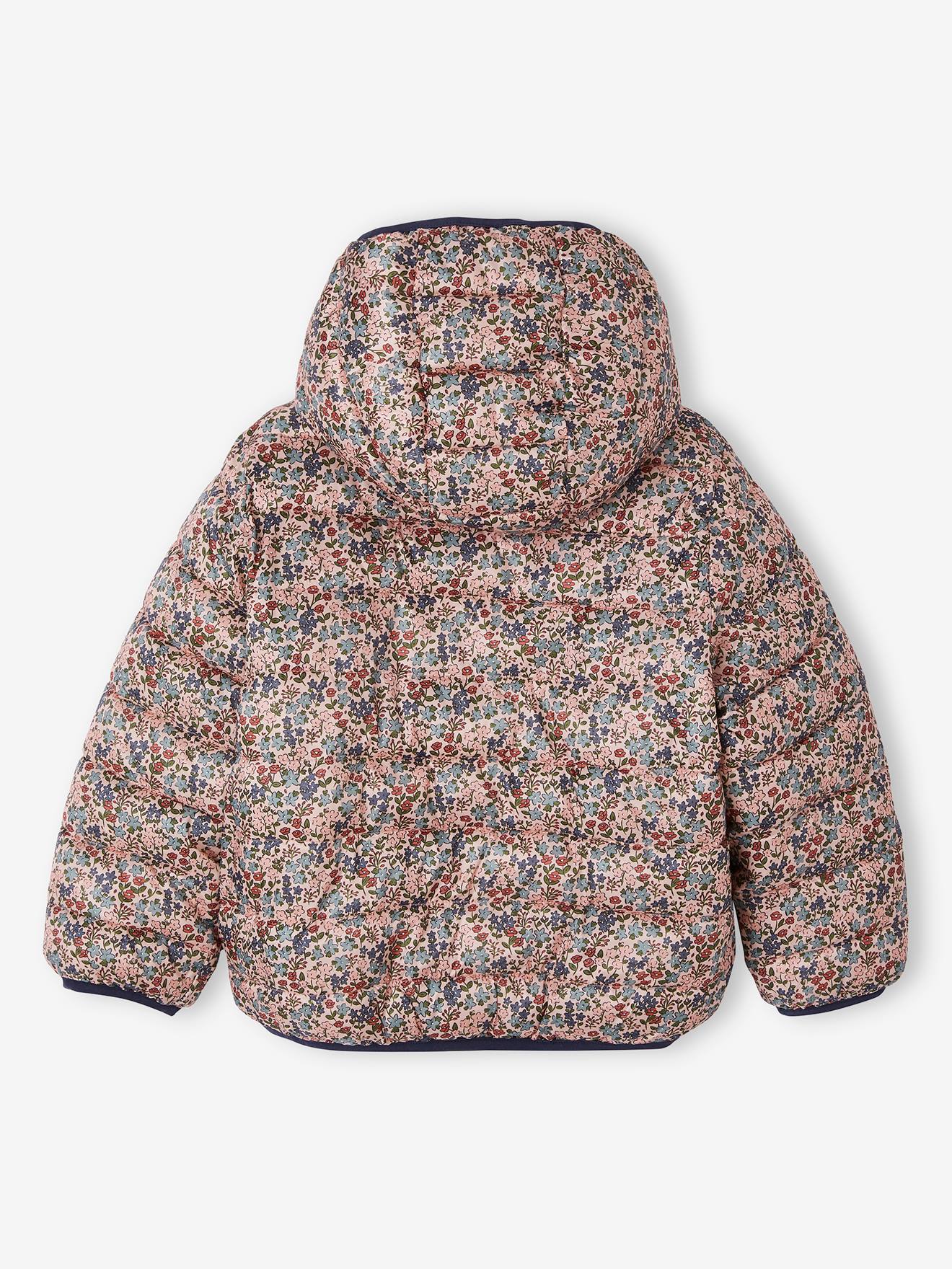 Doudoune à capuche légère réversible fille anthracite imprimé
