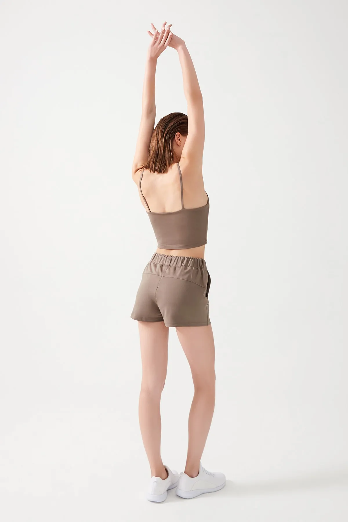 LOS OJOS  Damen-Sportshorts mit Taschen, elastischem Bund, Basic-Passform, Khaki