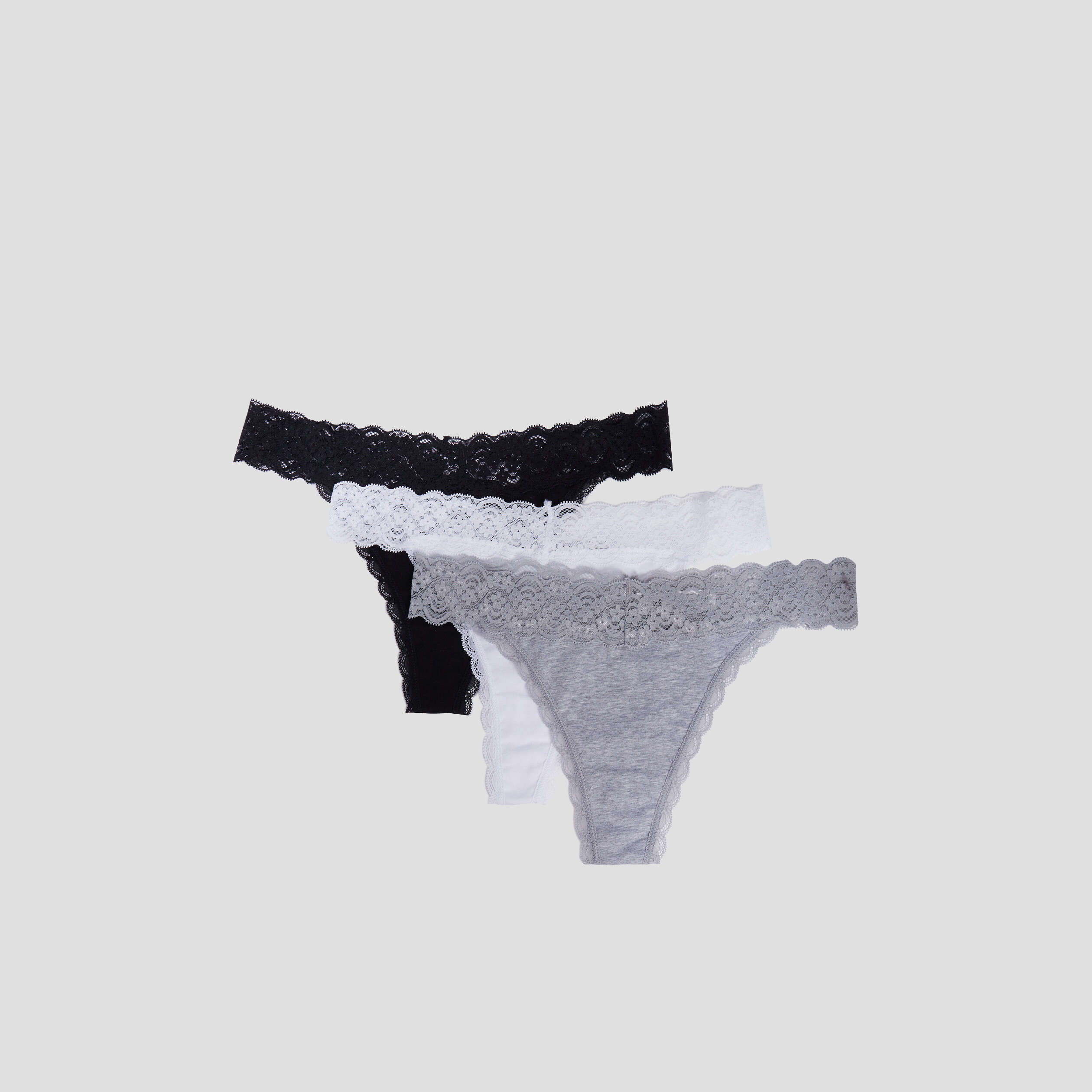 Lot 3 strings en coton gris femme | La Halle