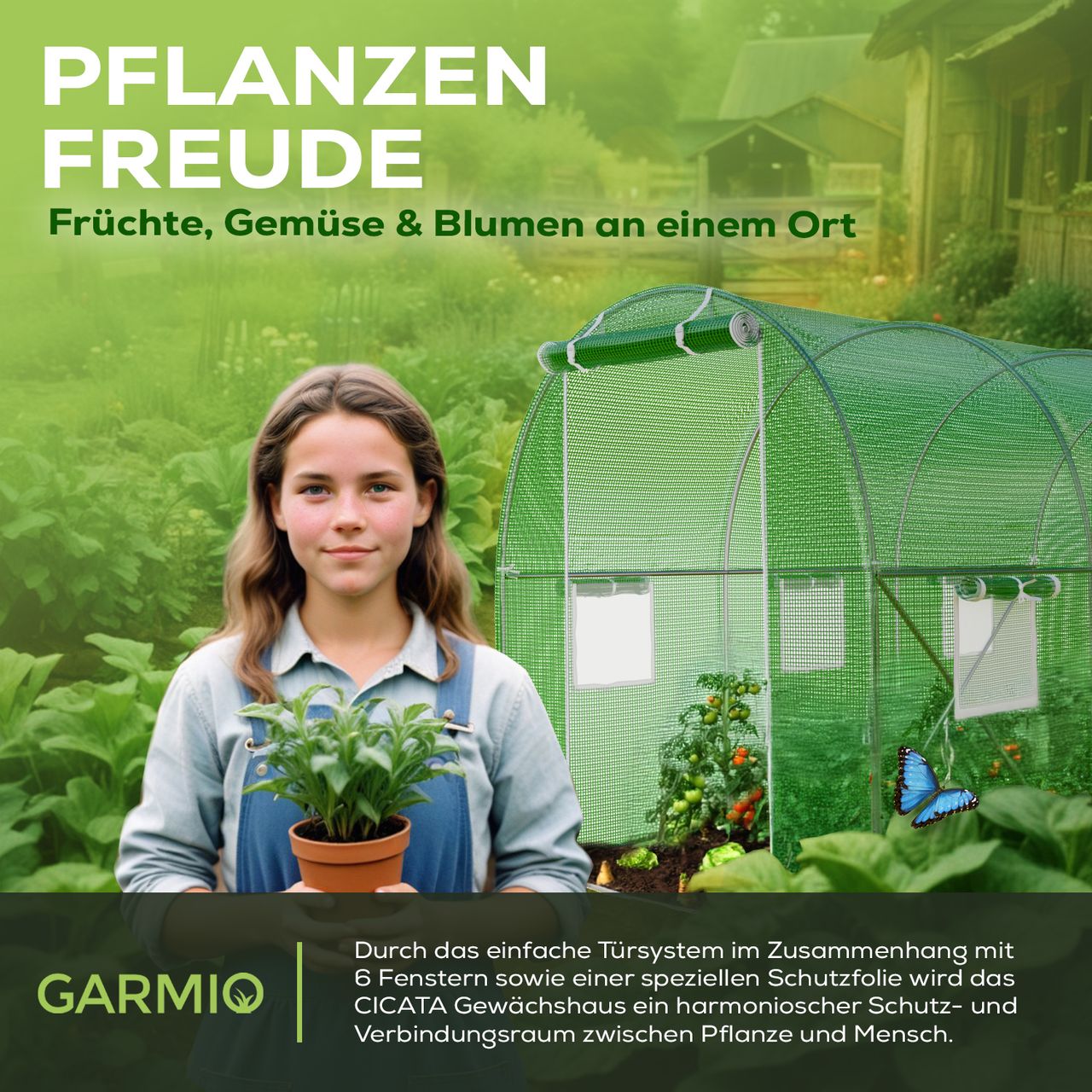 TroniTechnik GARMIO® Foliengewächshaus CICATA, Tomatenzelt, winterfest, 3x2x2m, Frühbeet, Pflanzenhaus
