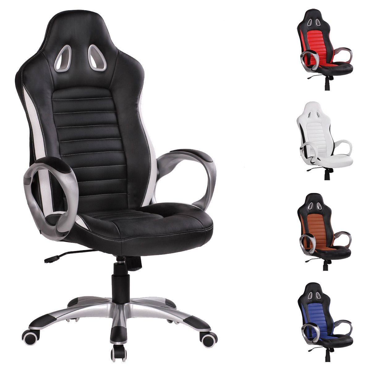 FINEBUY Gaming Chair SuVa1208_1 (Kunstleder Weiß Chefsessel mit Armlehne 110 kg), Bürostuhl Lederoptik Drehstuhl Schreibtischstuhl