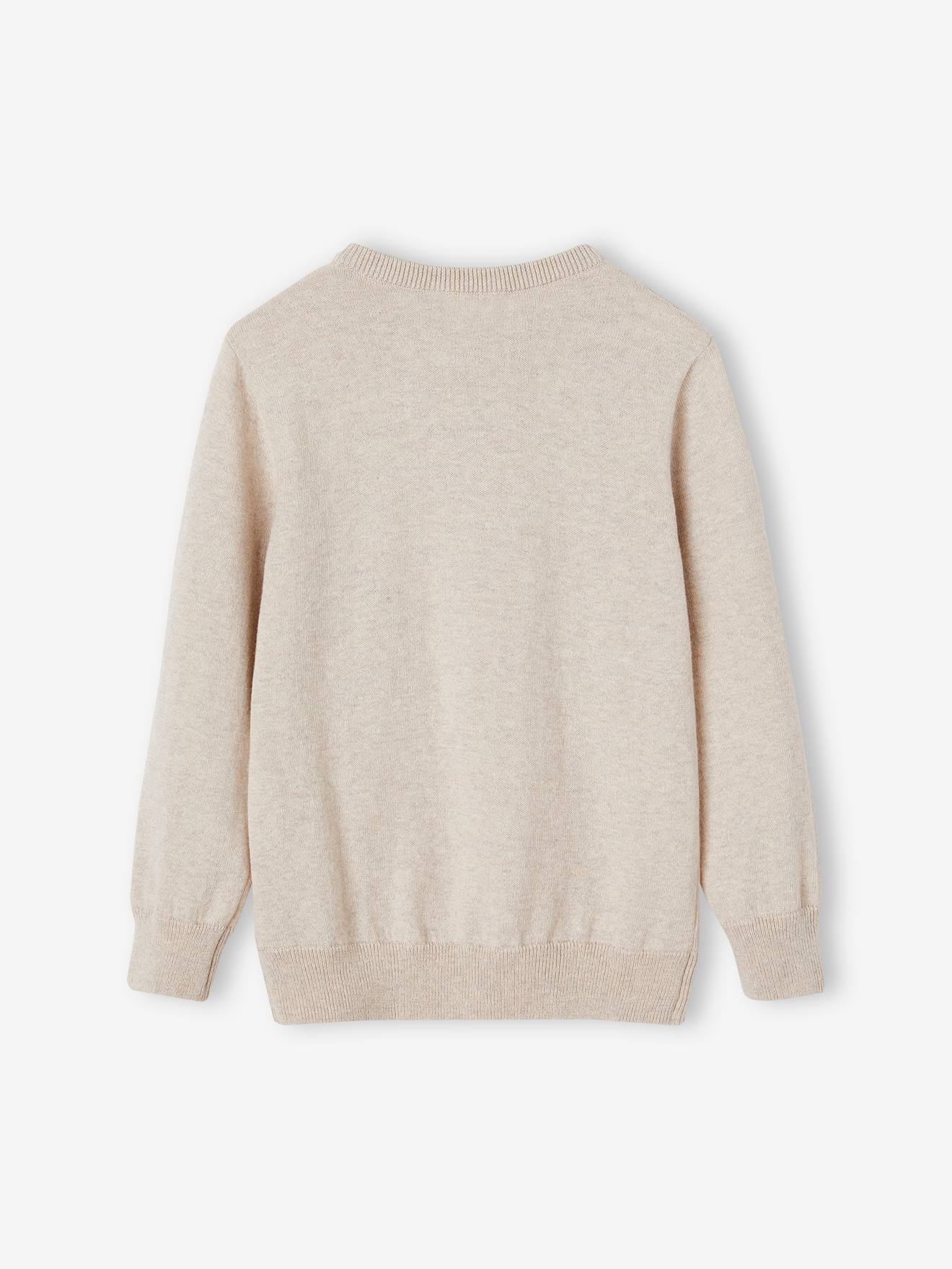 Vertbaudet Jungen Pullover mit Henley-Ausschnitt Oeko-Tex, personalisierbar - beige meliert