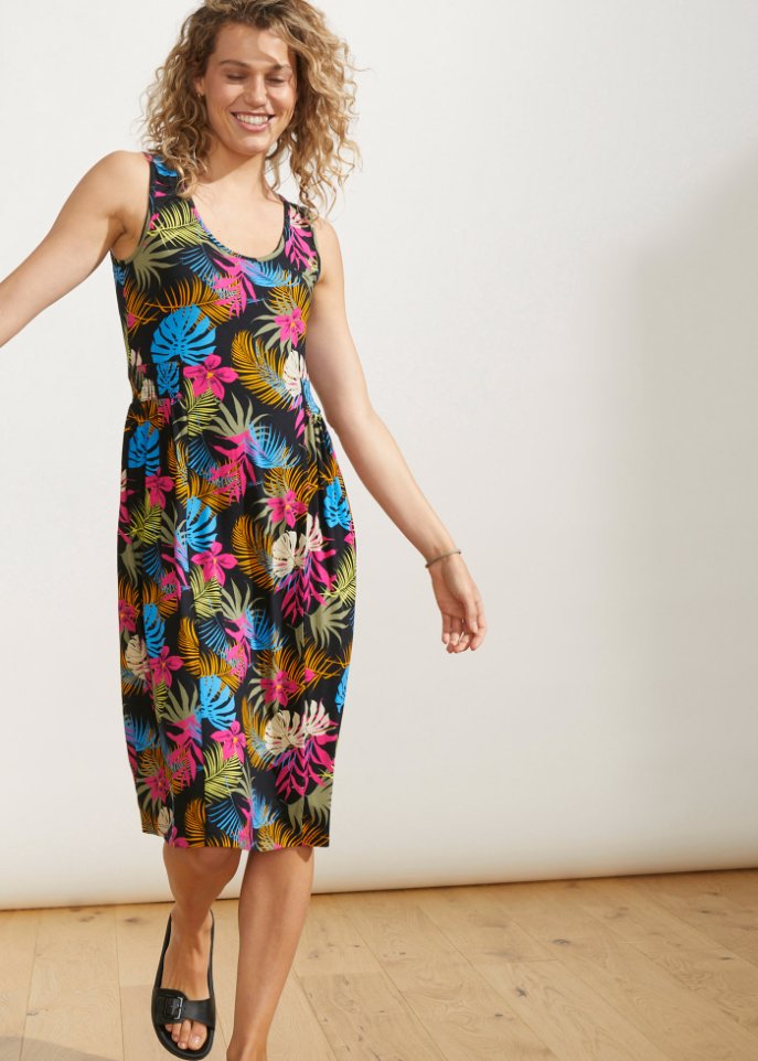 Knieumspielendes Jerseykleid mit Smok-Details