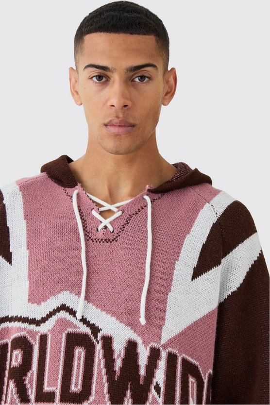 Geschnürter Oversize Hockey-Pullover mit Kapuze