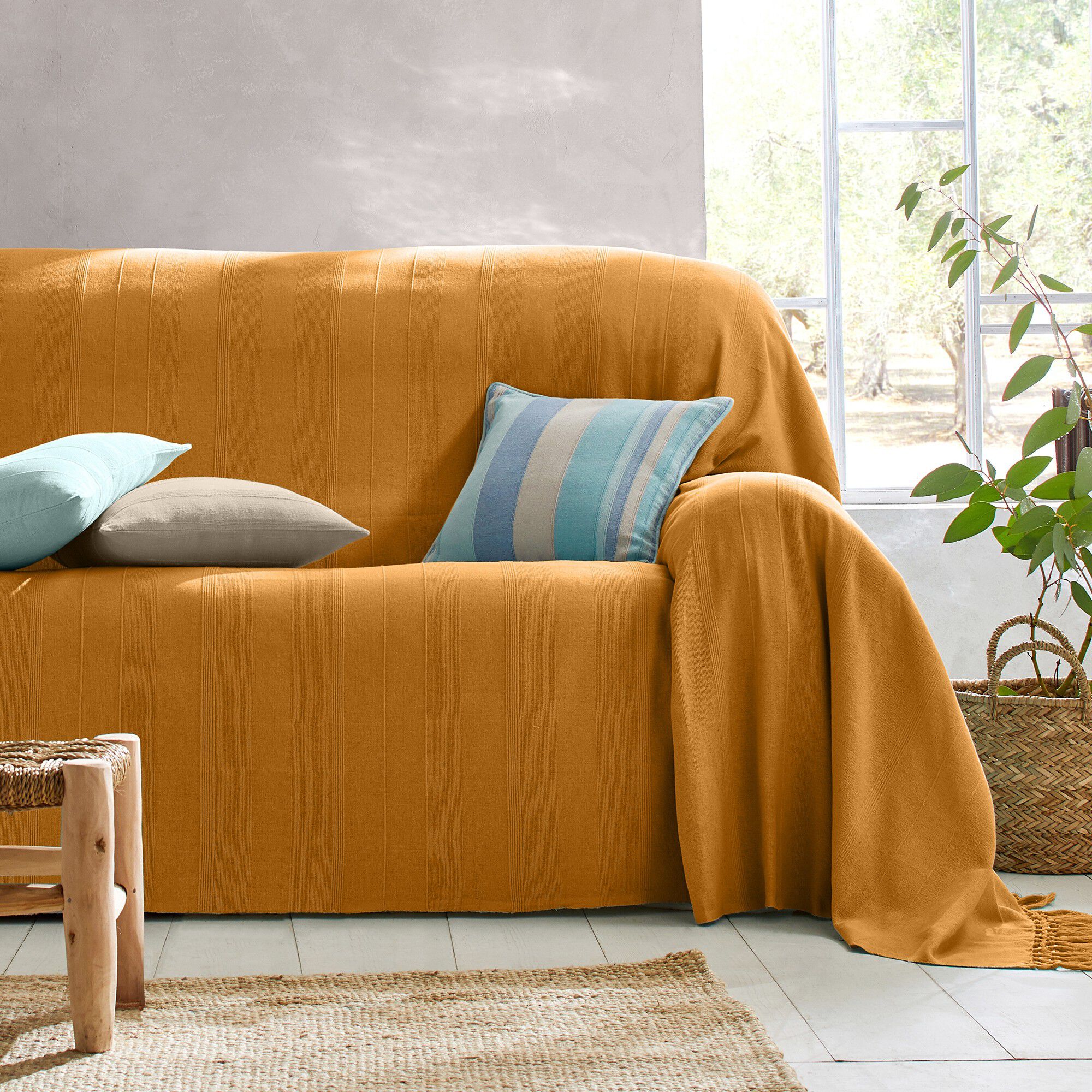 Housse coussin multicolore coton tissage artisanal