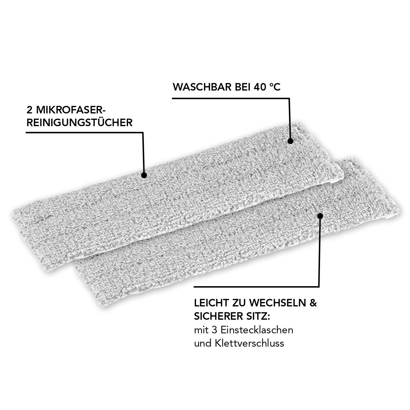MAXXMEE Wischmopp Ersatz-Wischtuch 2er-Set - grau (ohne Wischmopp)
