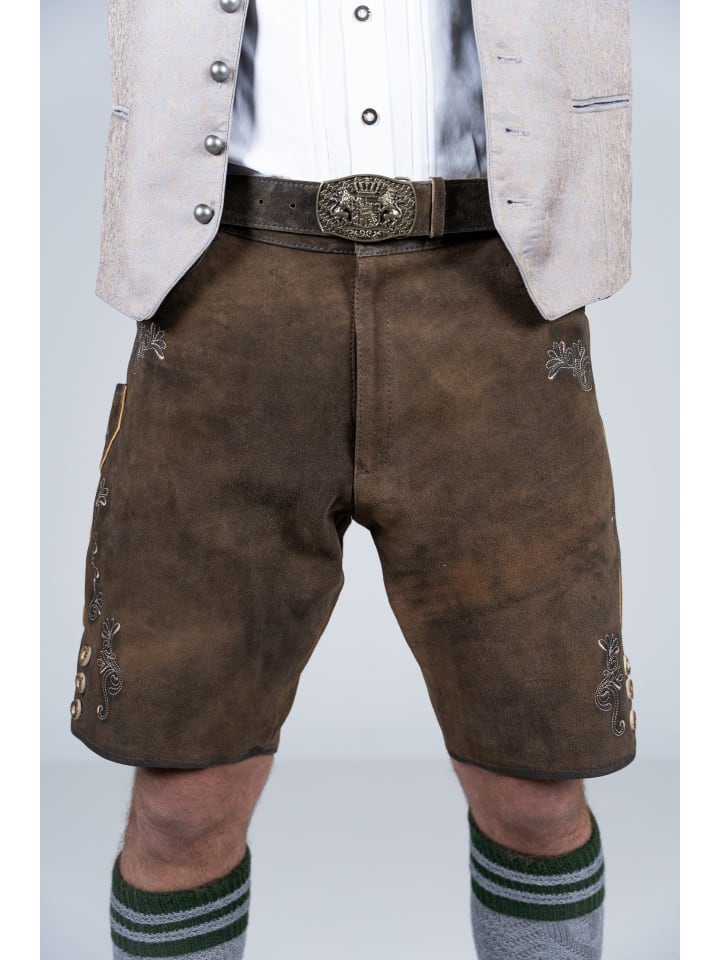 Edelnice Kurze Wildbock Lederhose Lothar in dunkelbraun günstig kaufen