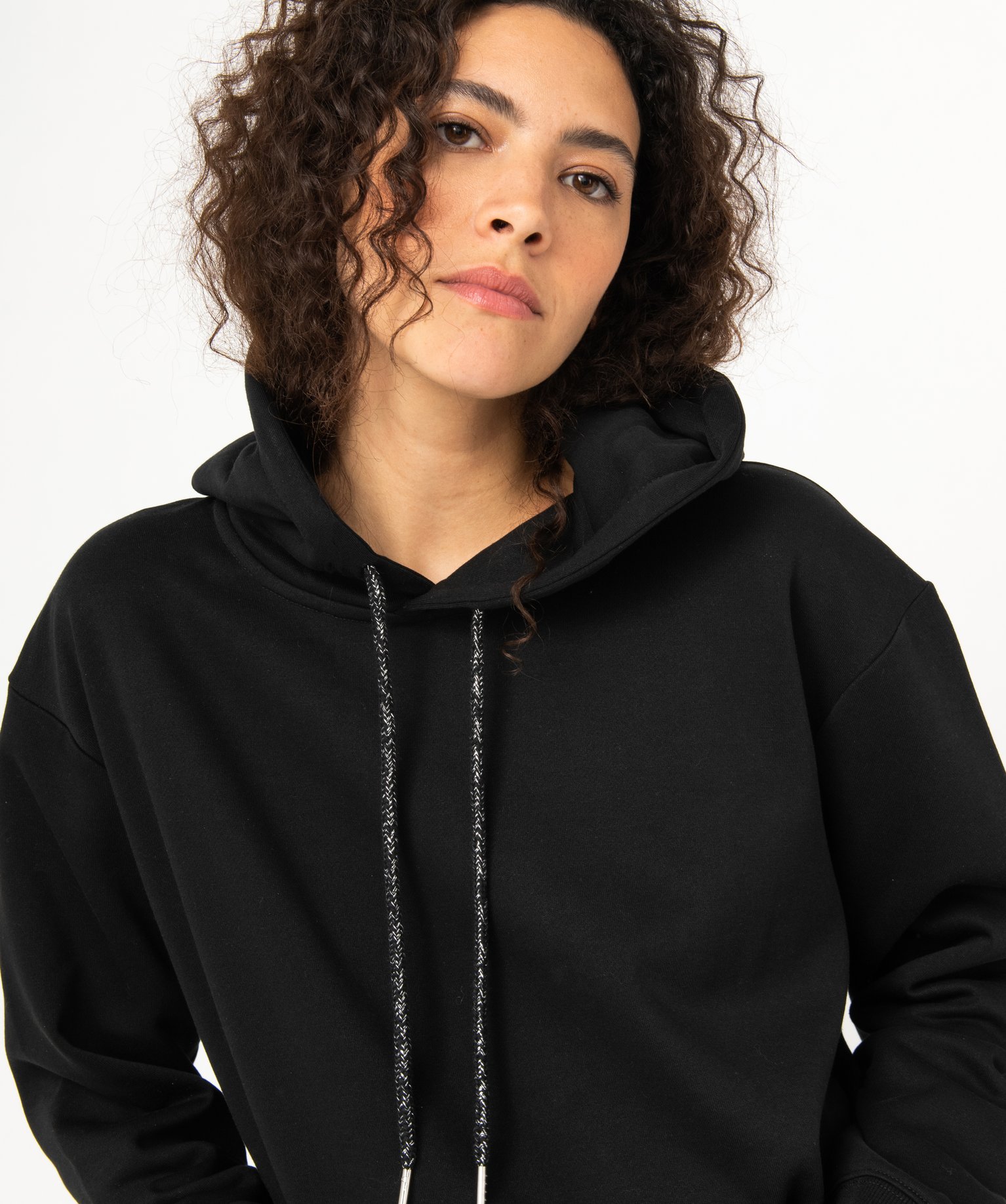 Sweat oversize à capuche intérieur molletonné femme noir | GEMO
