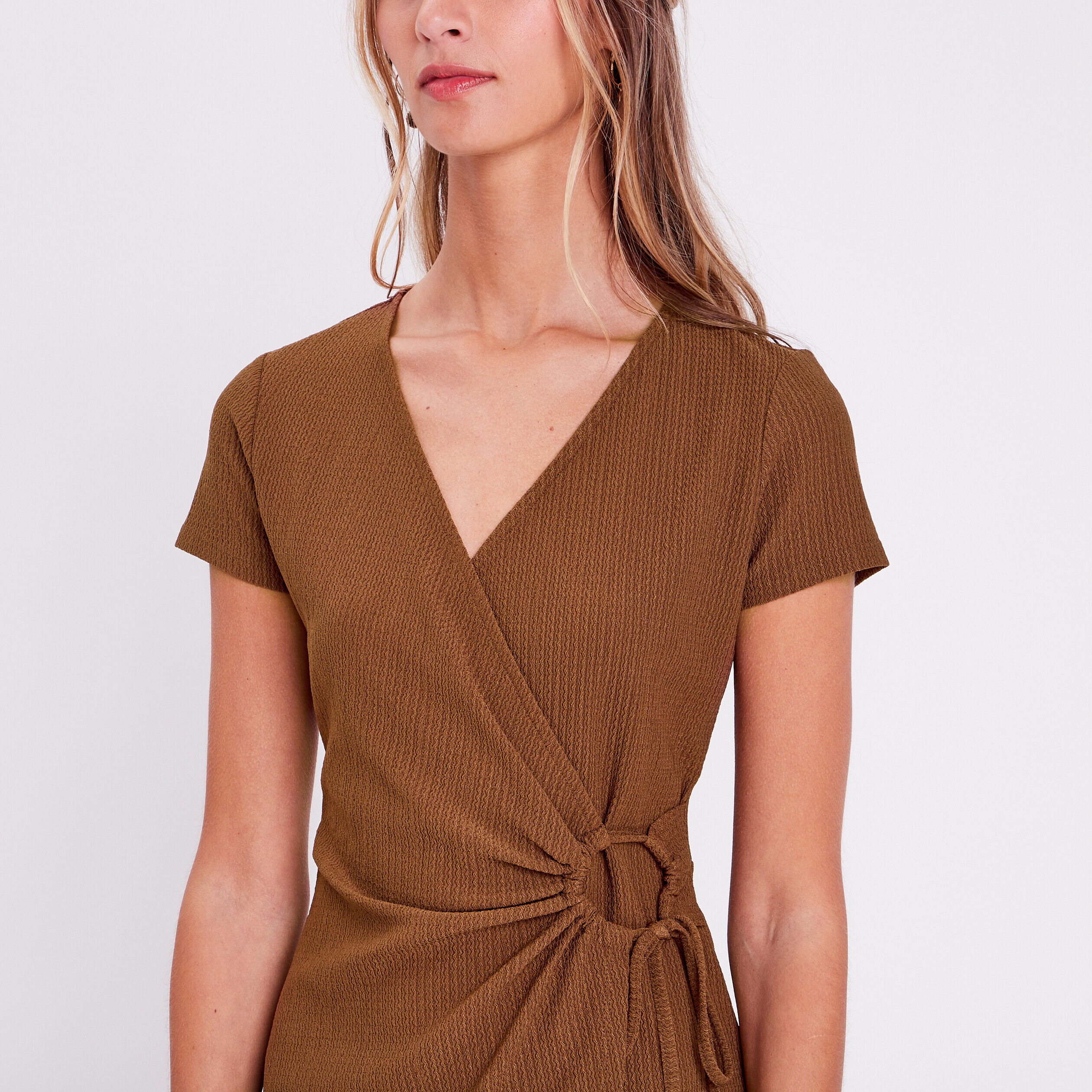 Robe portefeuille à cordons marron femme | Cache Cache