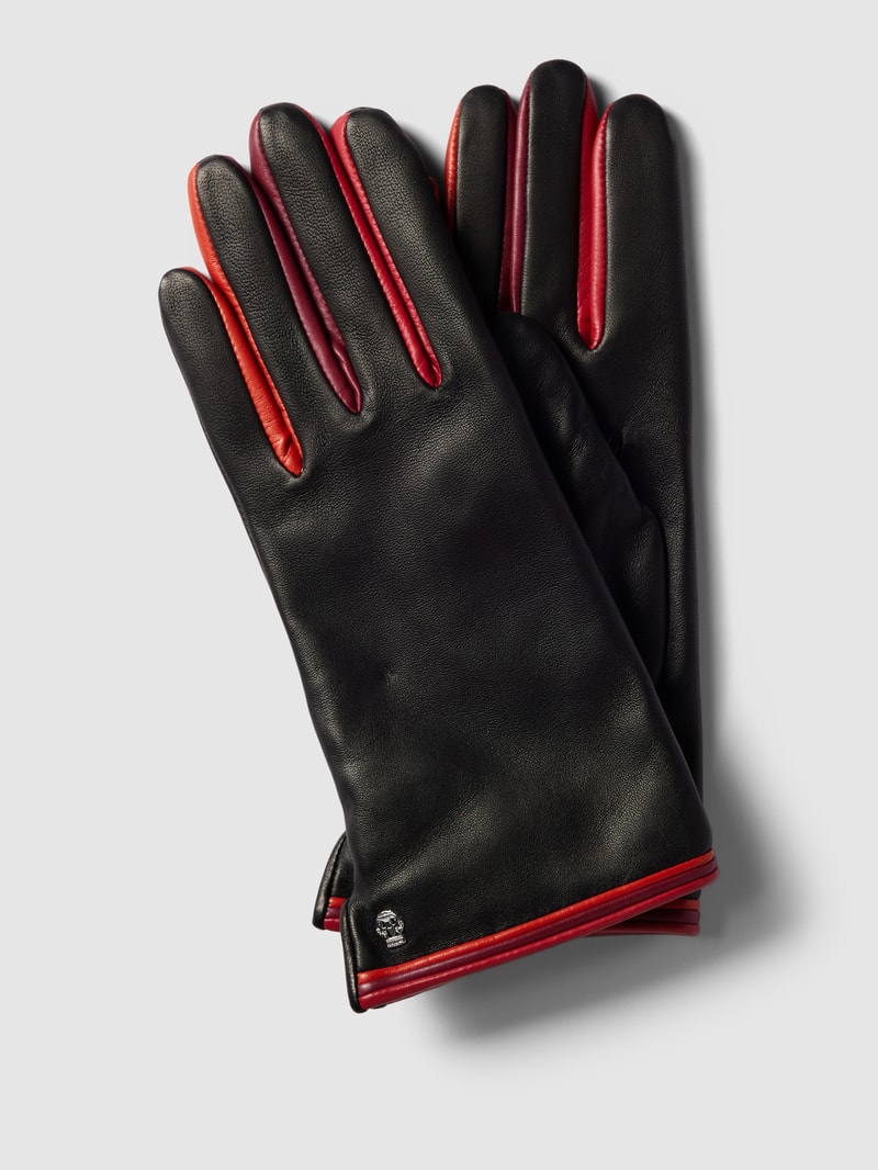 Handschuhe aus Leder in Two-Tone-Machart in schwarz