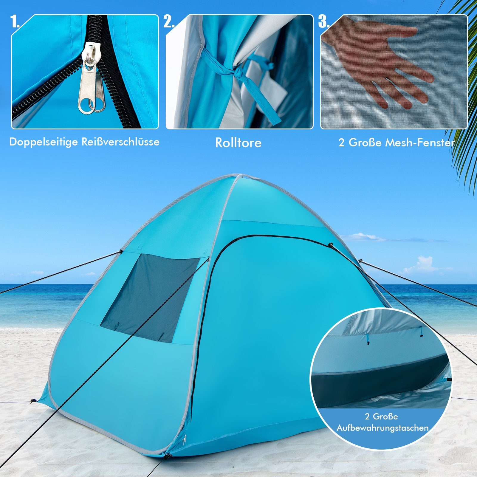 COSTWAY Strandmuschel Pop Up Strandzelt, Personen: 4, mit Tragetasche