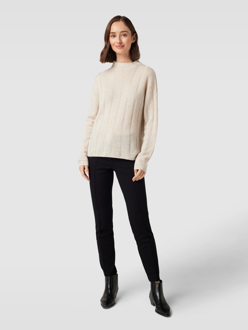 Kaschmirpullover mit Stehkragen in beige meliert
