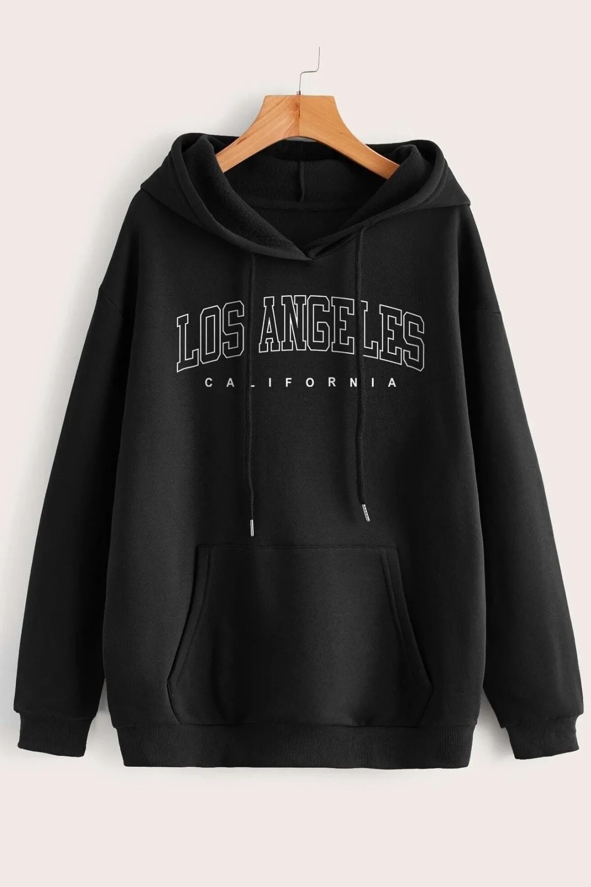 MODAGEN  Unisex-Kapuzenpullover in Schwarz mit Los Angeles-Aufdruck und Oversize-Sweatshirt