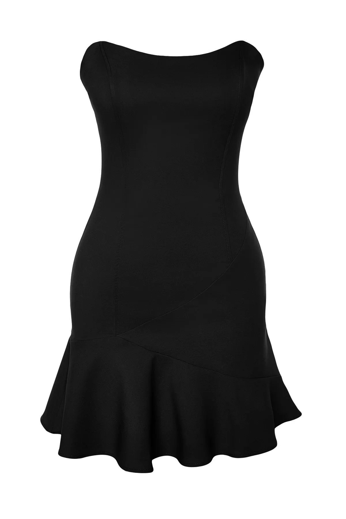 Trendyol Collection  Schwarzes, tailliertes, elegantes Abendkleid mit gewebtem Volant TPRSS24EL00032