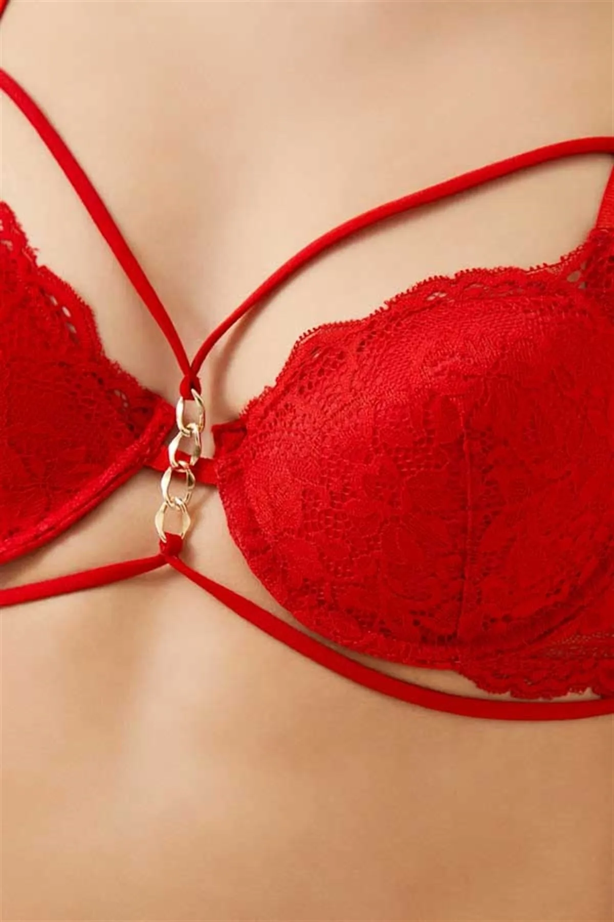 Cottonhill  Damen-BH mit rotem, mit Spitze überzogener Kette und detailliertem, verstellbarem Träger