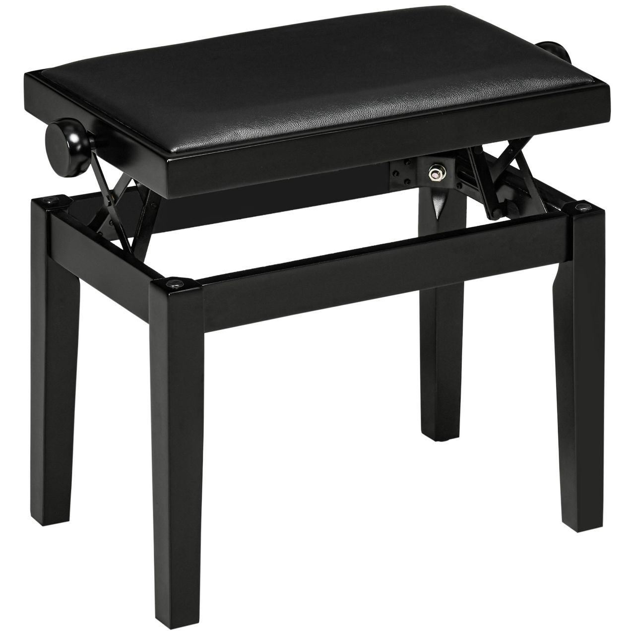HOMCOM Klavierhocker Höhenverstellbare Klavierbank mit Lederkissen Pianobank Kunstleder Gummiholz Schwarz 63 x 33 x 45-56 cm