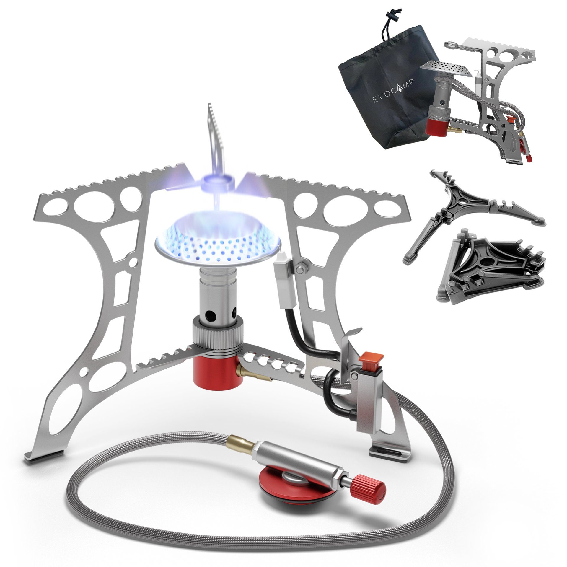 EVOCAMP Gaskocher Mini 3.2 kW mit Piezo-Zünder, ideal für Outdoor, Camping Stove, ohne Gaskartuschen