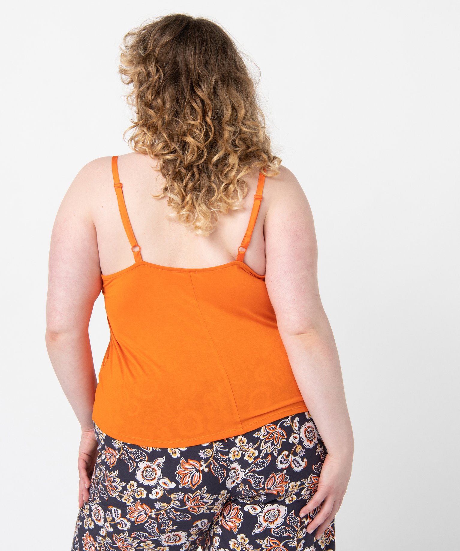 Débardeur femme grande taille avec empiècement dentelle orange | GEMO
