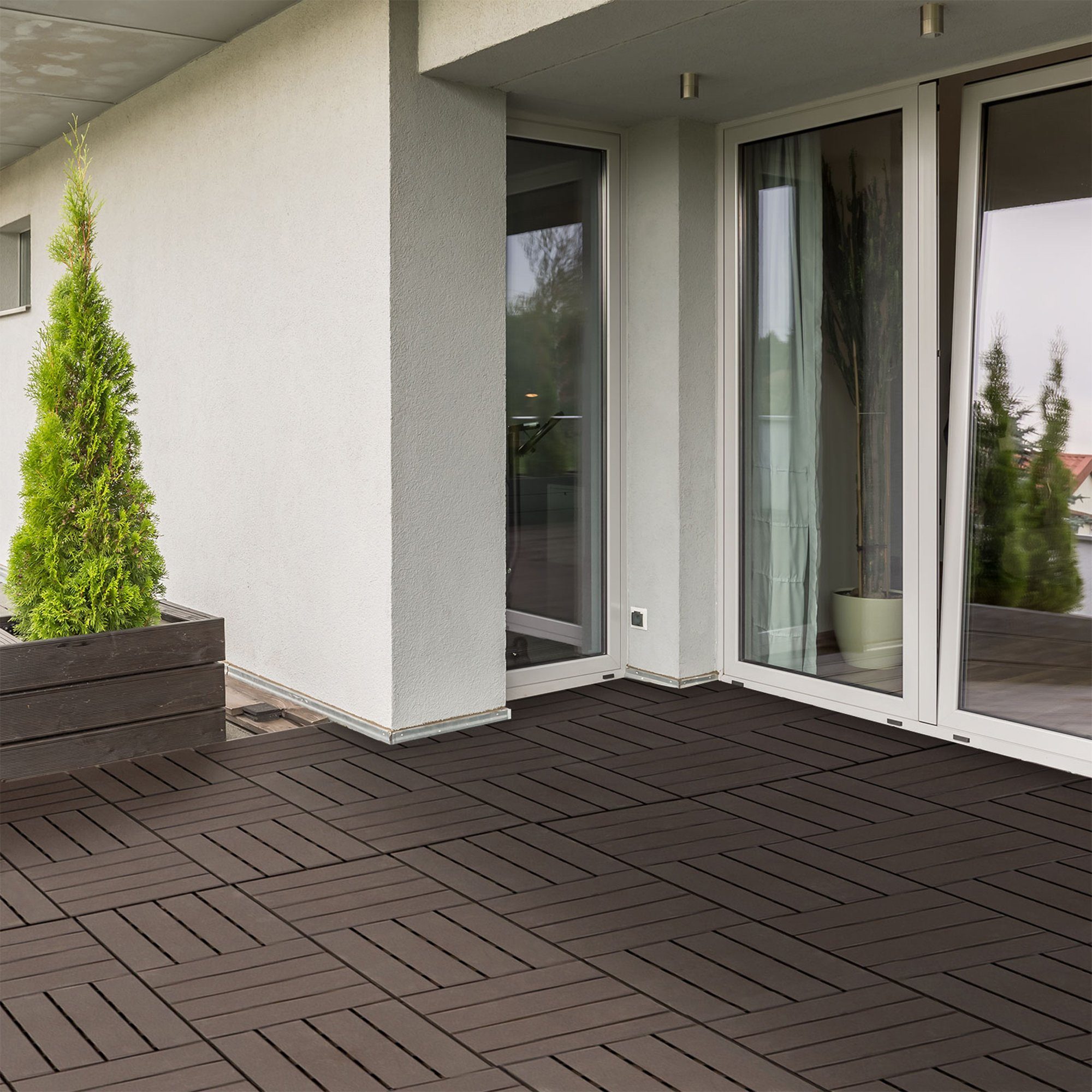 Outsunny Klickfliesen Balkon Patio 30 x 30 cm, Garten-Klickfliese, Garten-Klickfliese Bodenbelag, 1 St., 9 x Terassenfliesen, Stärke: 2 cm, 0.81 m²