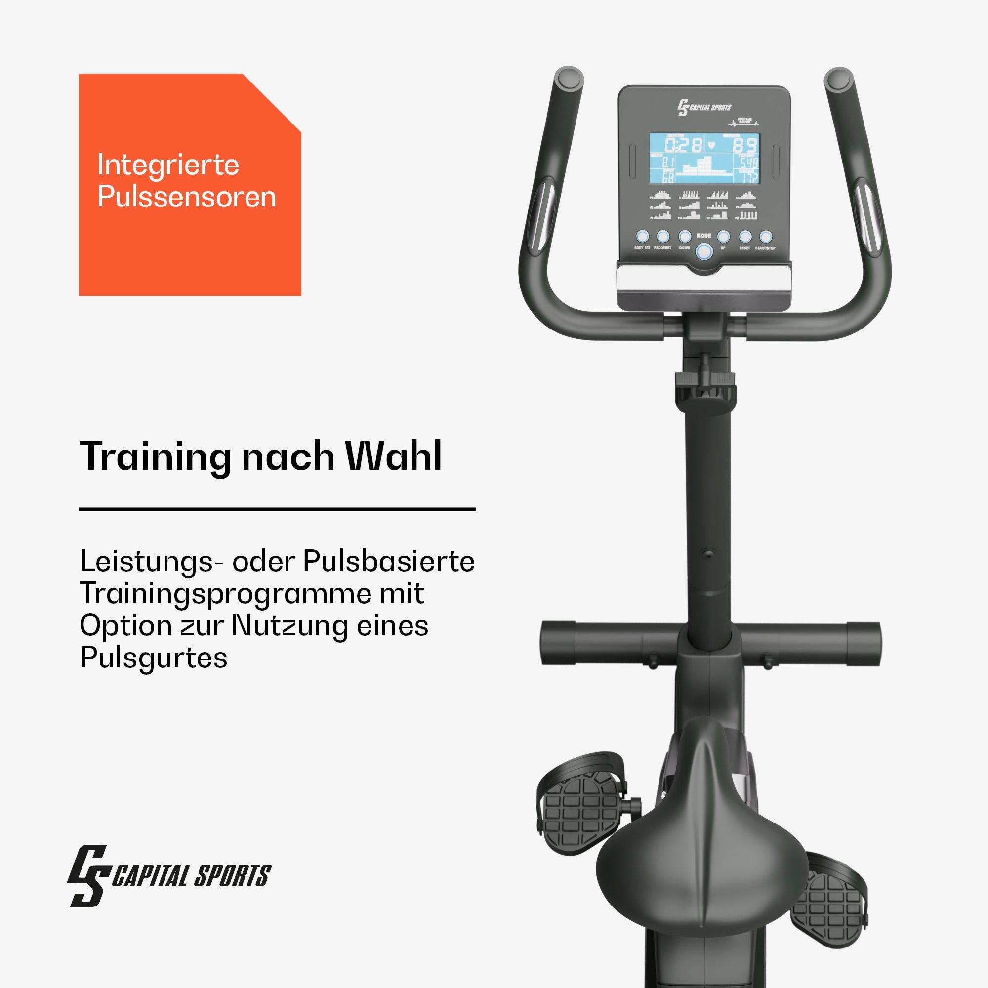 Capital Sports Crosstrainer Helios Cardiobike Heimtrainer (Trainingscomputer mit 12 Programmen), Standfahrrad Hometrainer Cardio Trainingsgerät Ausdauertraining Fitnes