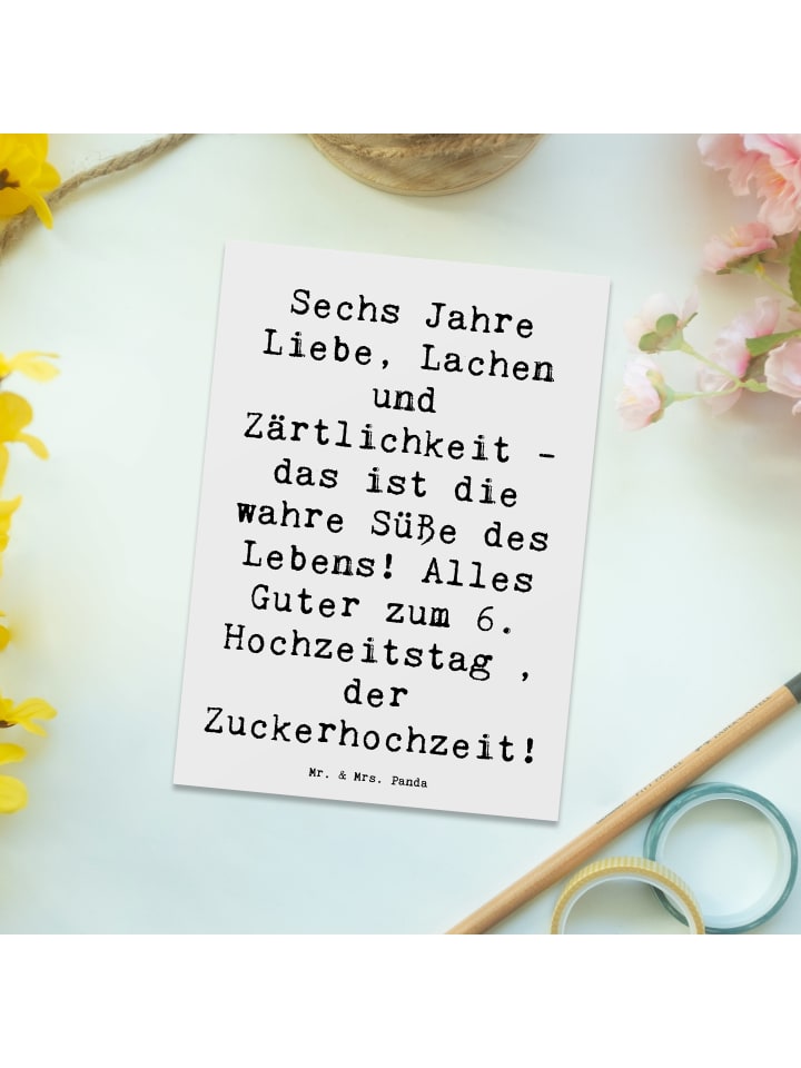 Mr. & Mrs. Panda Postkarte Spruch 6. Hochzeitstag Zuckerhochzeit... in Weiß günstig kaufen onesize
