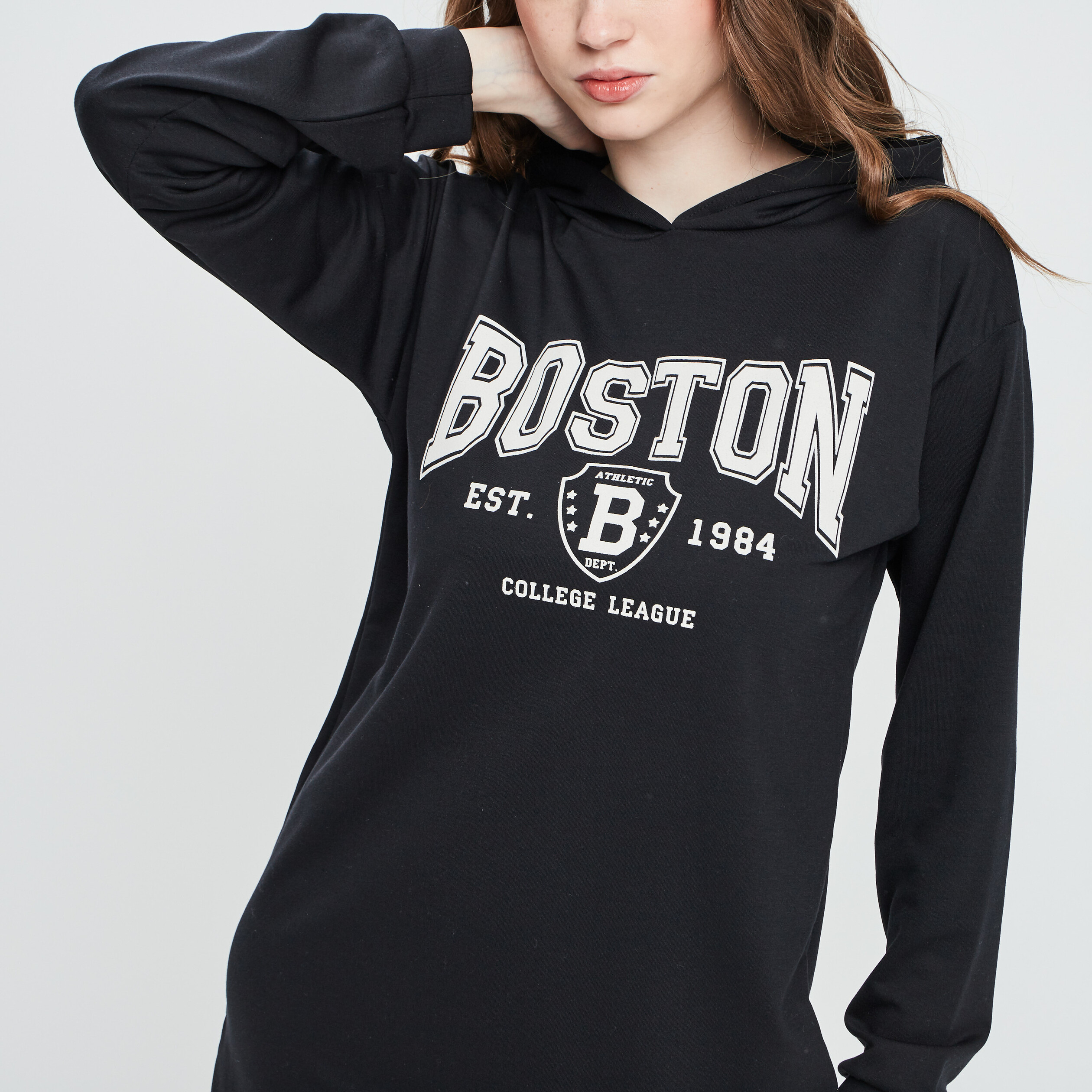 Robe sweat droite à capuche noir femme | La Halle