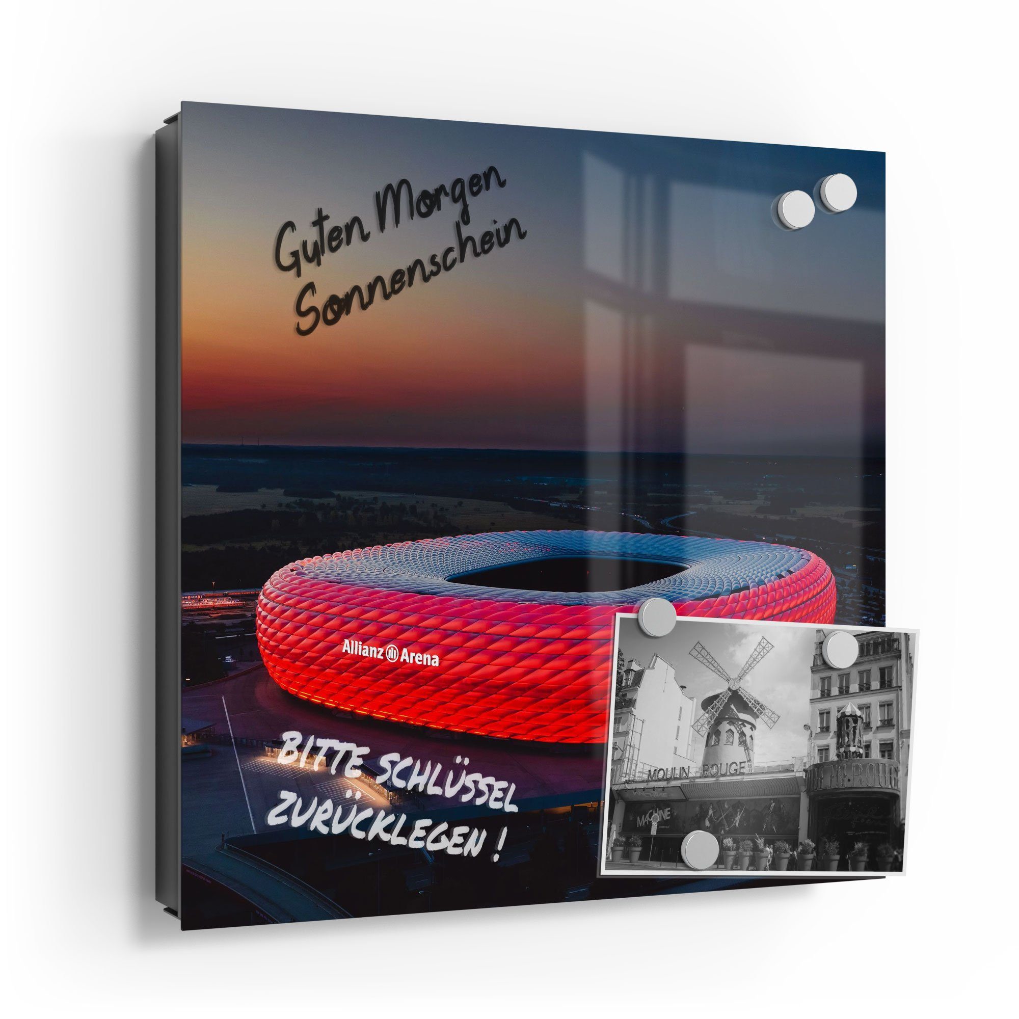 DEQORI Schlüsselkasten 'Allianz Arena, München', Glas Schlüsselbox modern magnetisch beschreibbar