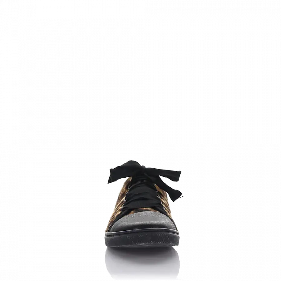 Lanvin - Sneaker low Fell Kalbsleder Leo Print braun-kombi schwarz - schwarz