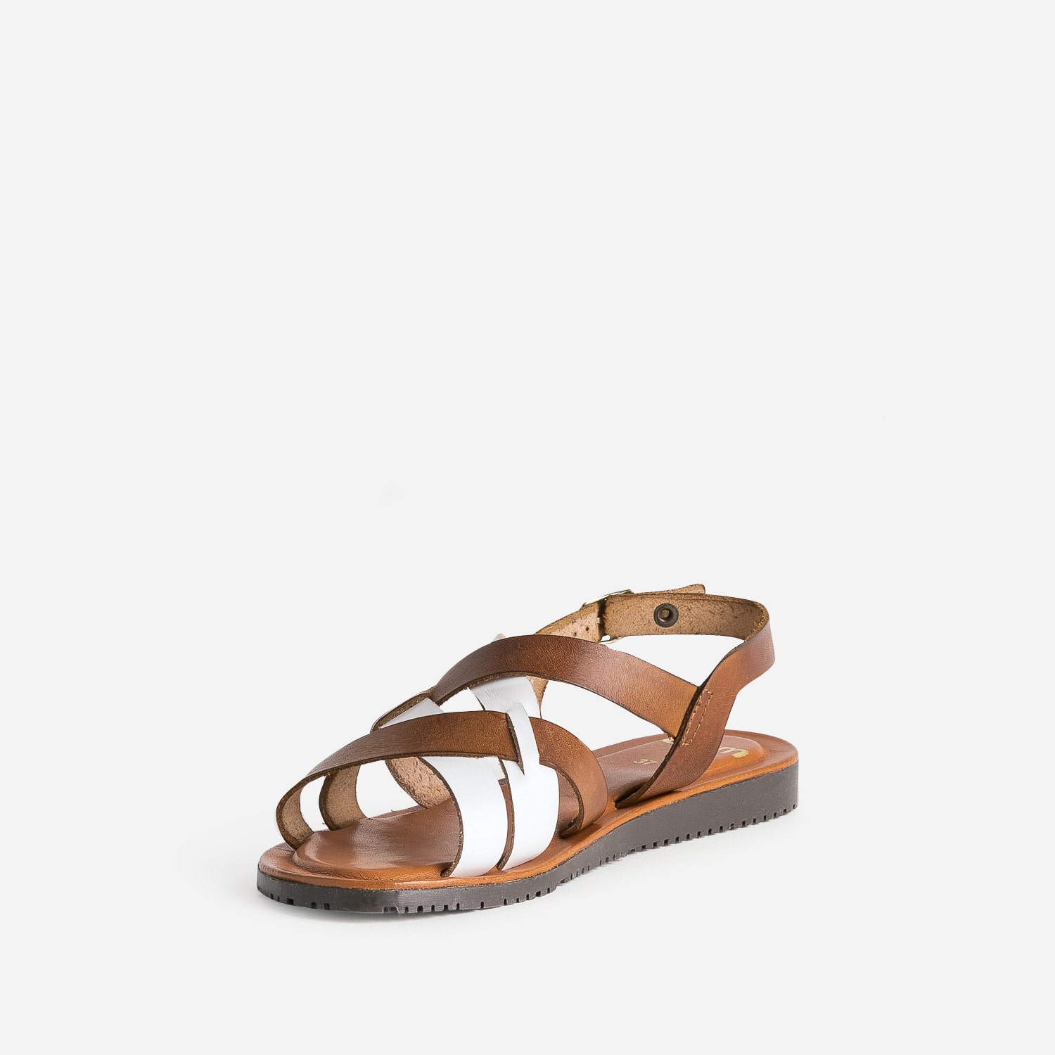 Sandale marron et blanche en cuir à brides croisées