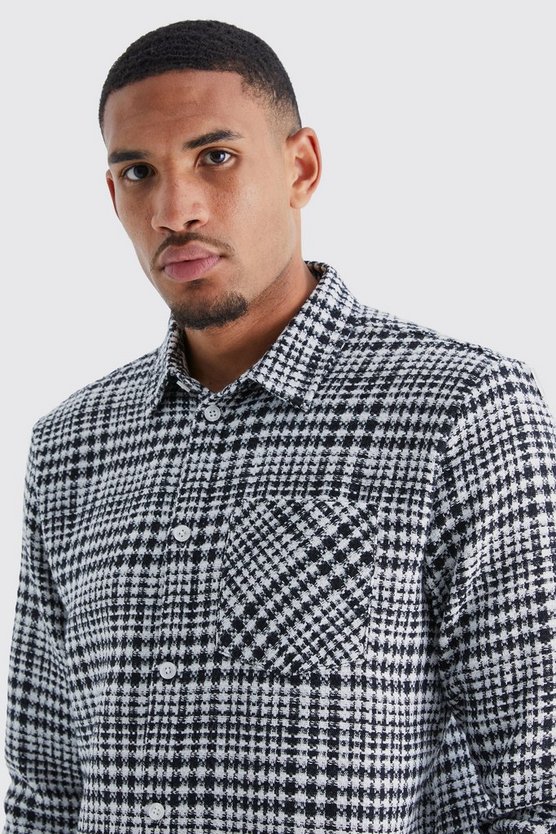 Tall langärmliges strukturiertes kariertes Overshirt
