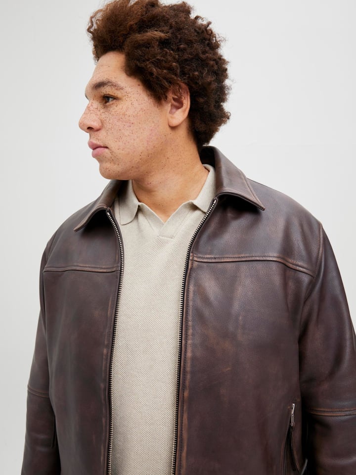 JACK & JONES PLUS Lederjacke in Chocolate Brown günstig kaufen