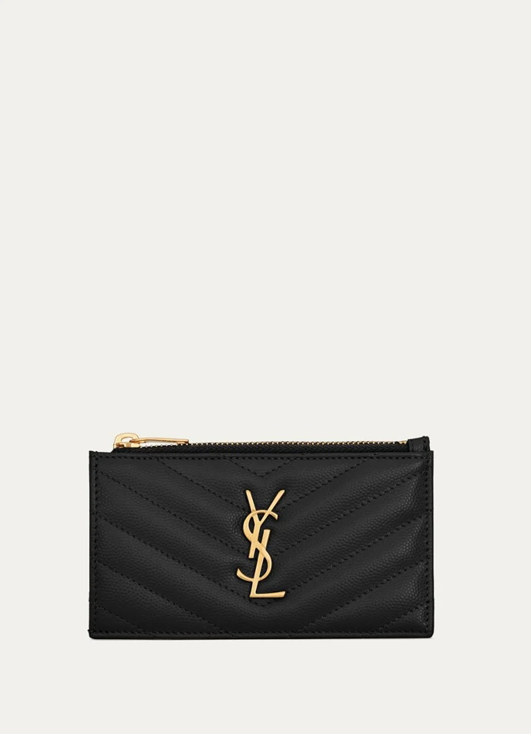 Suport card Saint Laurent Cassandre Zip Fragments din piele de vițel.