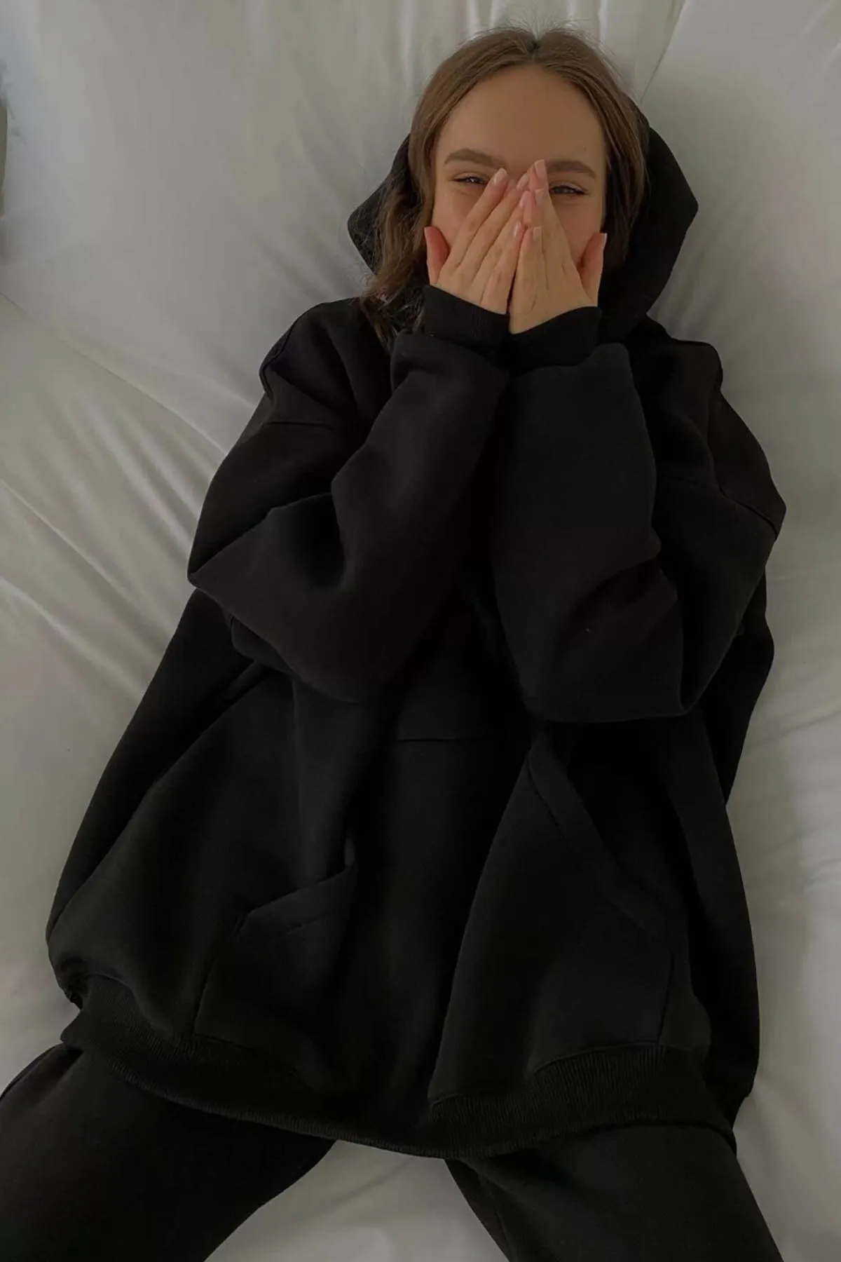 Madmext  Schwarzes geripptes Oversize-Sweatshirt mit Kapuze Mg1566