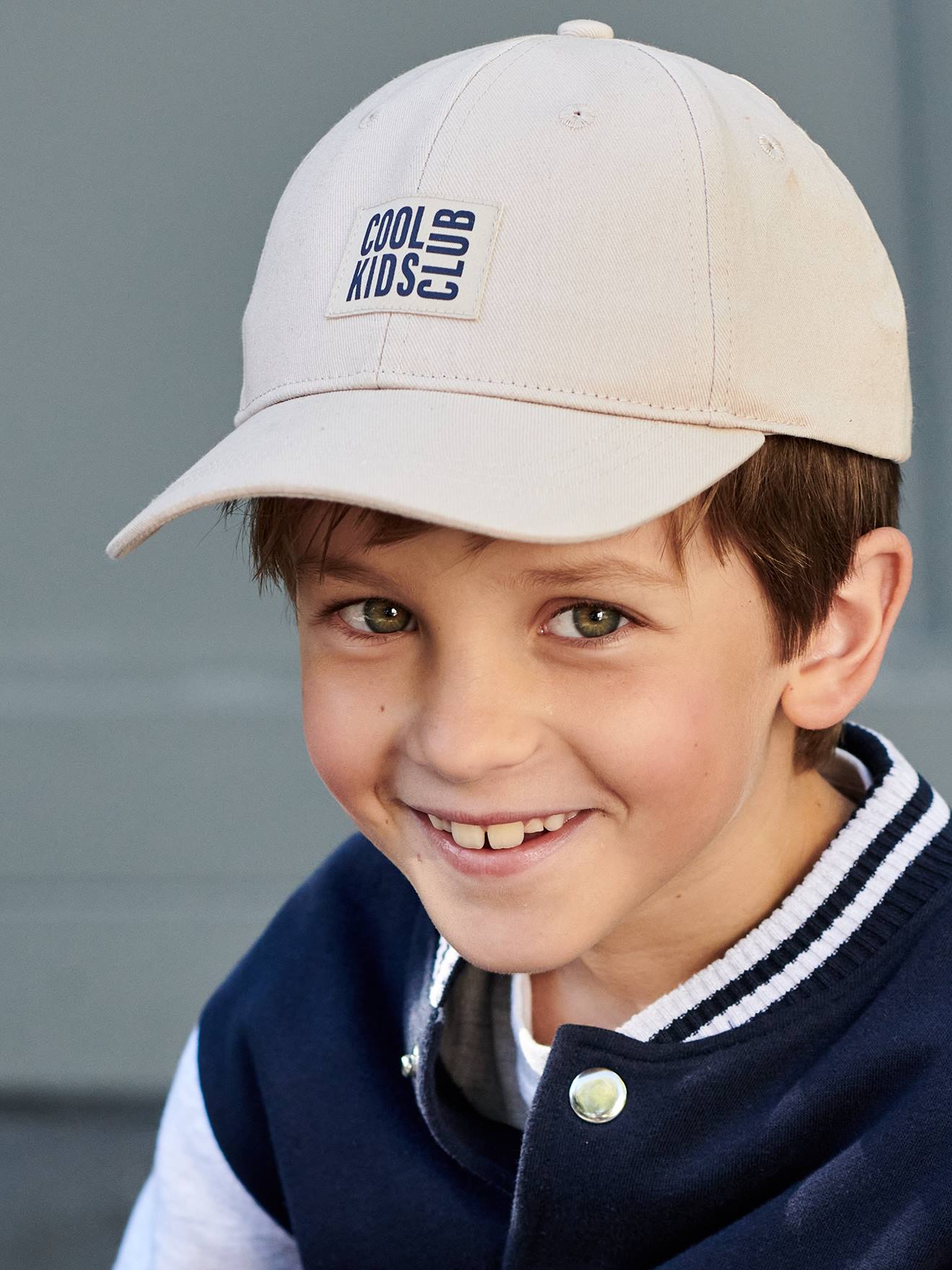 Casquette unie garçon brodée devant beige