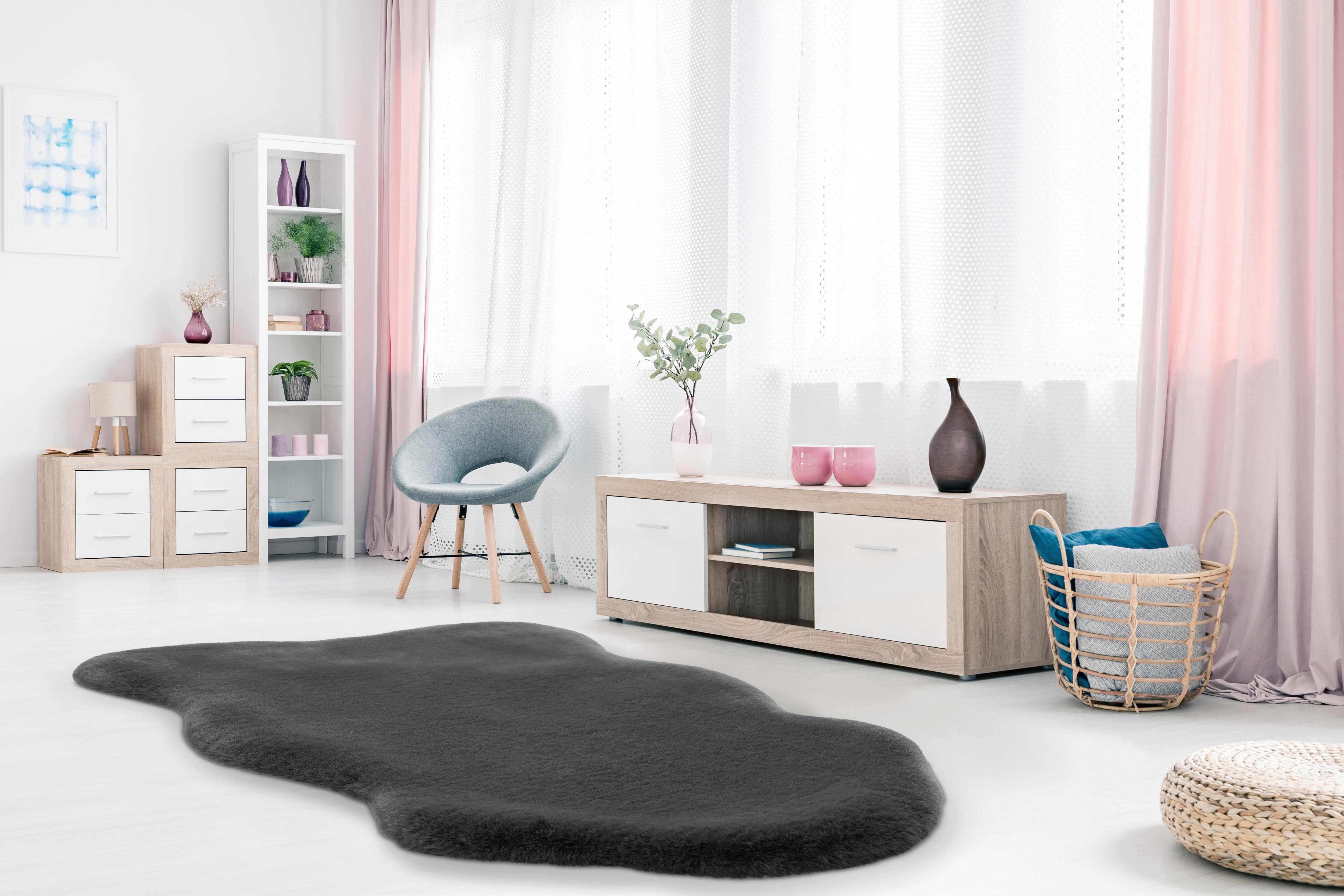Fellteppich Mailo 1, andas, fellförmig, Höhe: 35 mm, Kaninchenfell-Optik, Kunstfell, Wohnzimmer, Schlafzimmer, Esszimmer