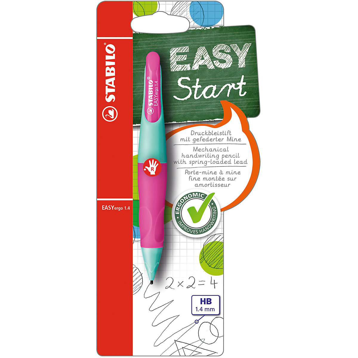 Druckbleistift EASYergo 1.4 mm HB Rechtshänder, türkis/neonpink