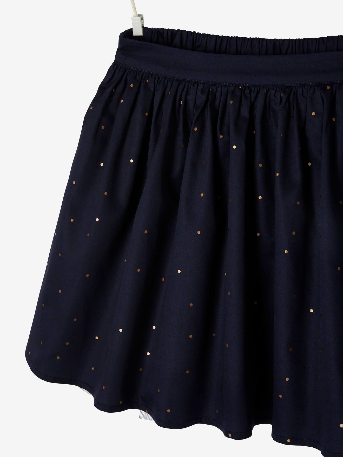 Jupe de fête réversible fille paillettes et pois irisés encre imprimé