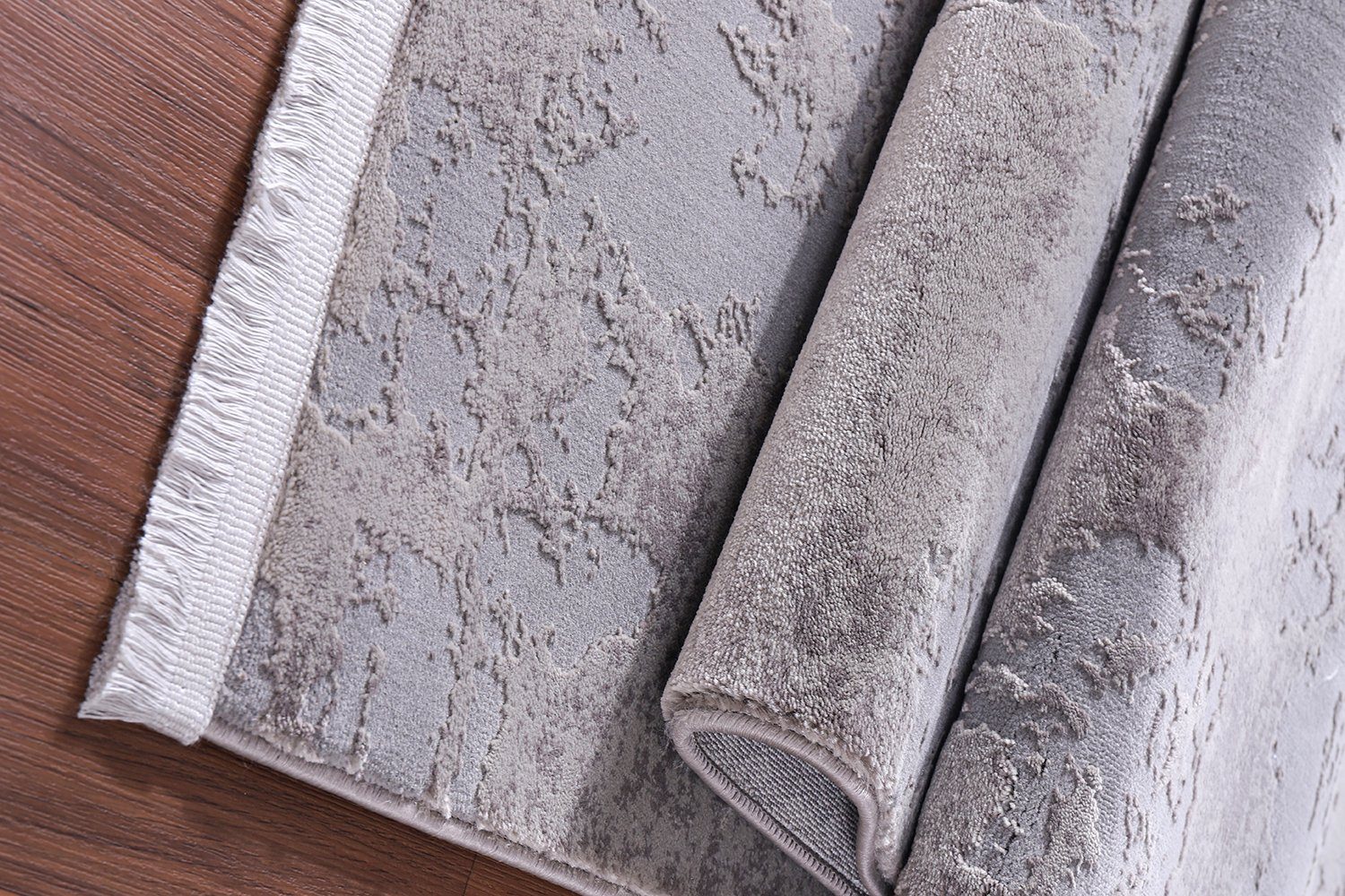 Designteppich Teppich Wohnzimmer Designer Teppich abstrakte modern Grau-Grau, Carpetilla, Rechtekig, Höhe: 13 mm, Wohnzimmer, Esszimmer, Schlafezimmer, Kinderzimmer