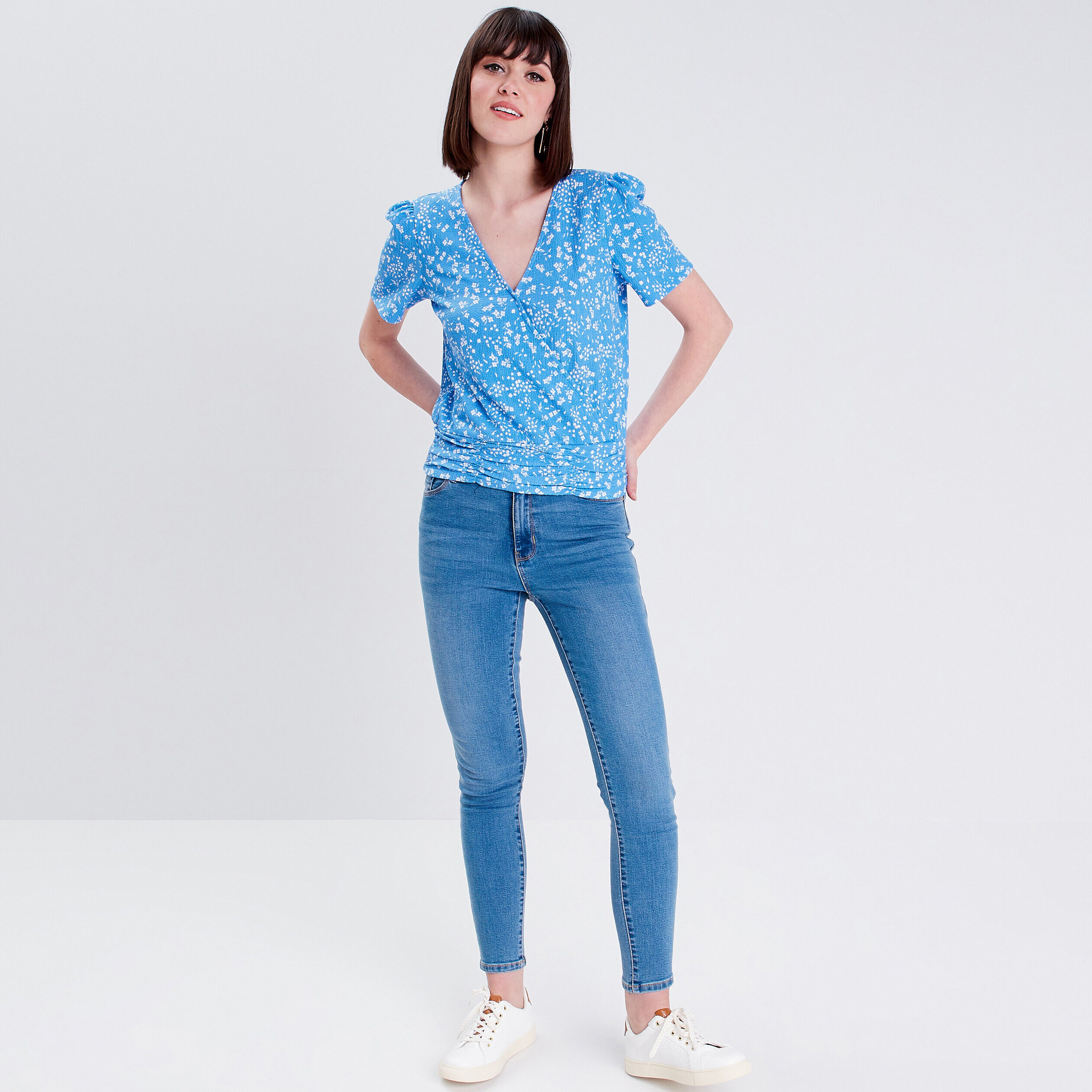 Blouse manches courtes bleu femme | Cache Cache